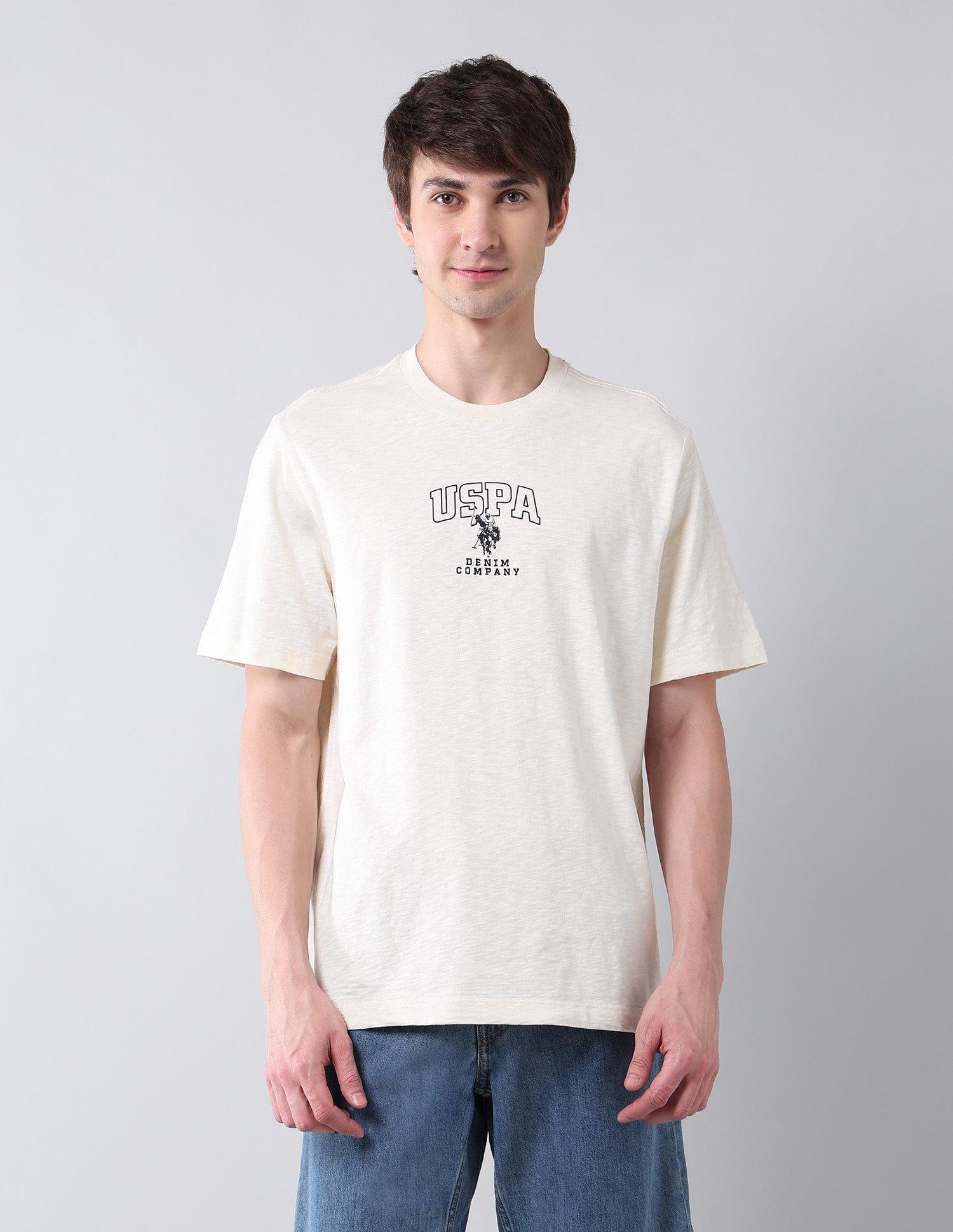 Brand Printed Pure Cotton Americana T-Shirt Ivory - U.S. Polo Assn. India | Large