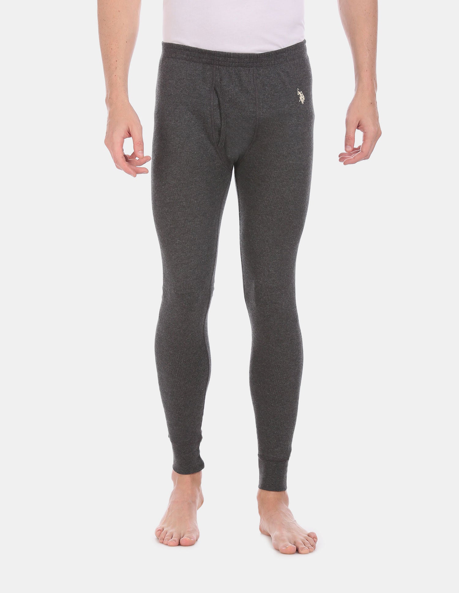 Mid Rise Slim Fit Solid I653 Thermal Pants - Pack Of 1 Anthra Melange - U.S. POLO ASSN. | Large