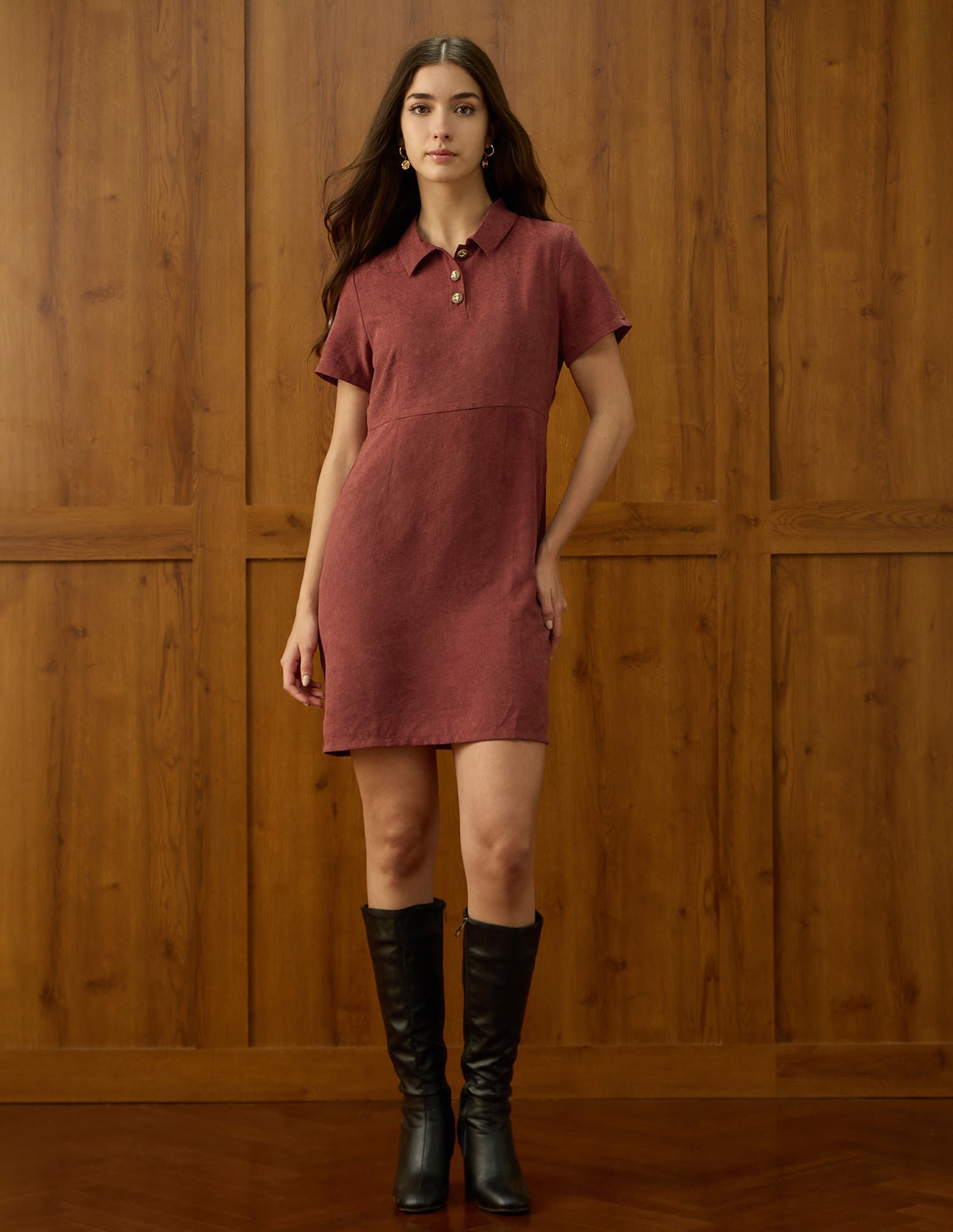 Textured Polo Collar Mini Dress Purple - U.S. POLO ASSN. | Large