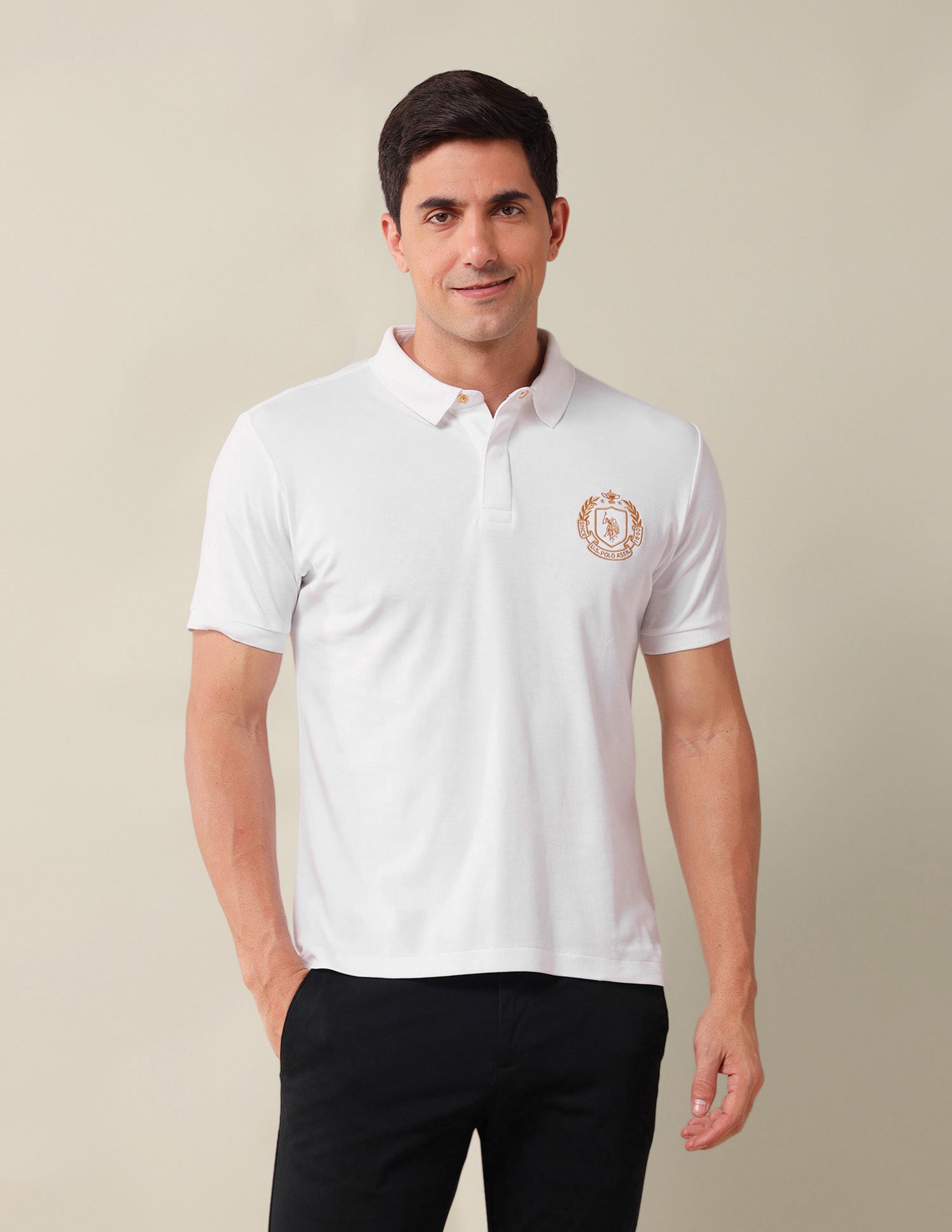 Solid Slim Fit Polo Shirt White - U.S. Polo Assn. India | Large