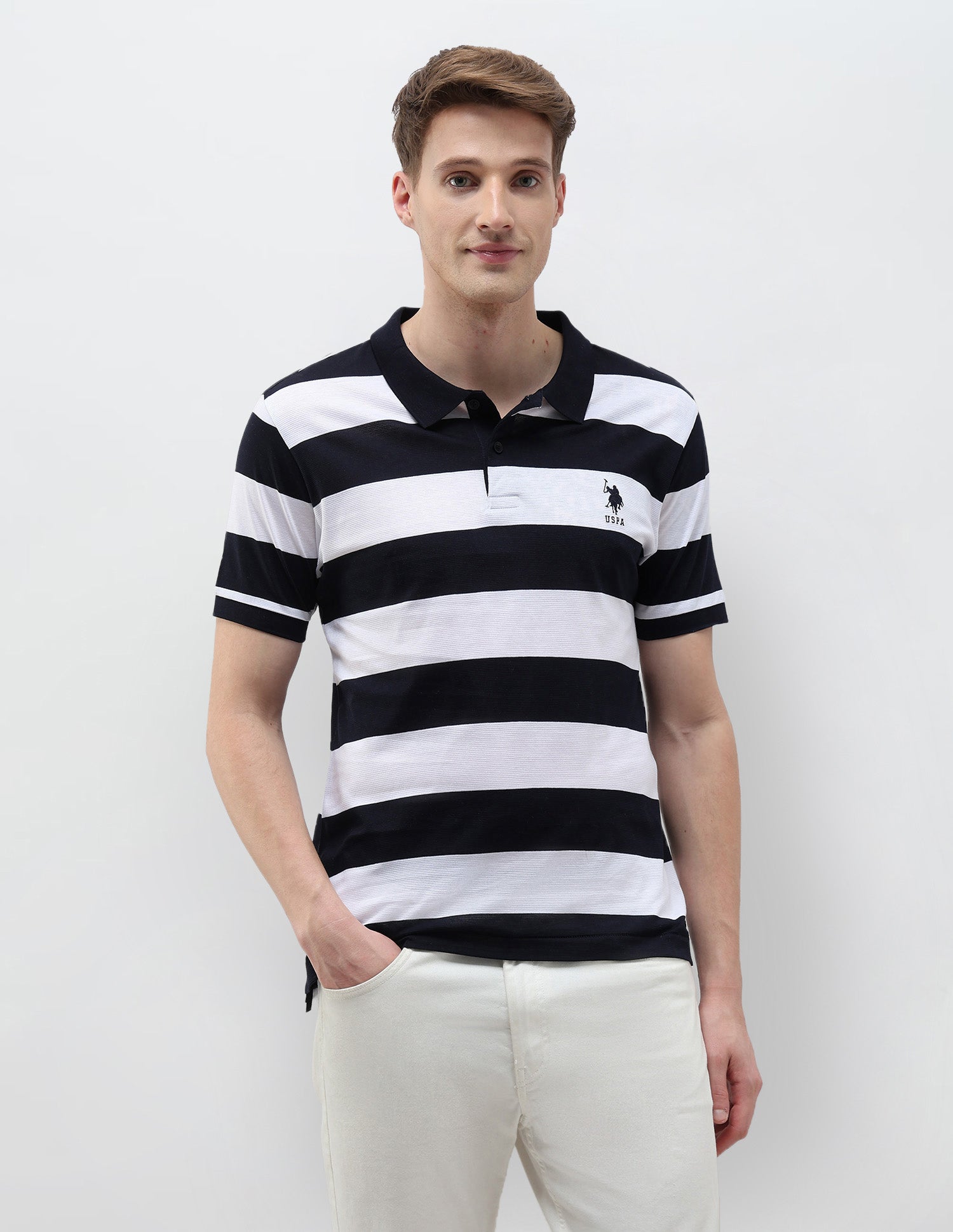 Horizontal Striped Slim Fit Polo Shirt Navy - U.S. POLO ASSN. | Large