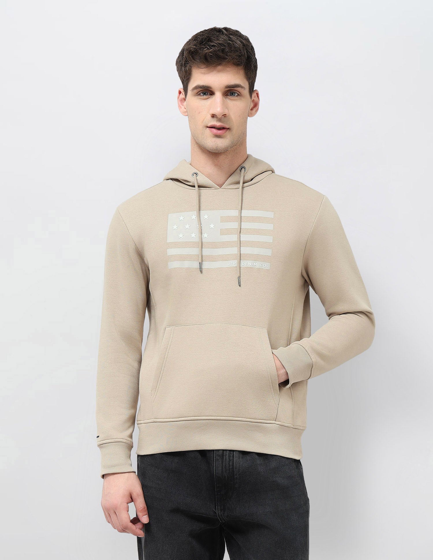 Graphic Printed Regular Fit Sweatshirt Beige - U.S. POLO ASSN. | Large