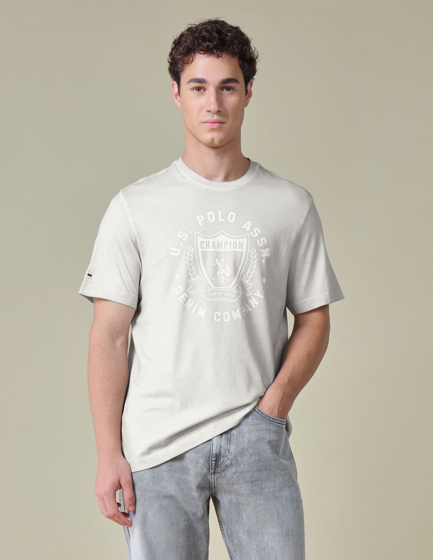 Graphic Brand Printed Relaxed Fit T-Shirt Light Grey - U.S. Polo Assn. India | Large