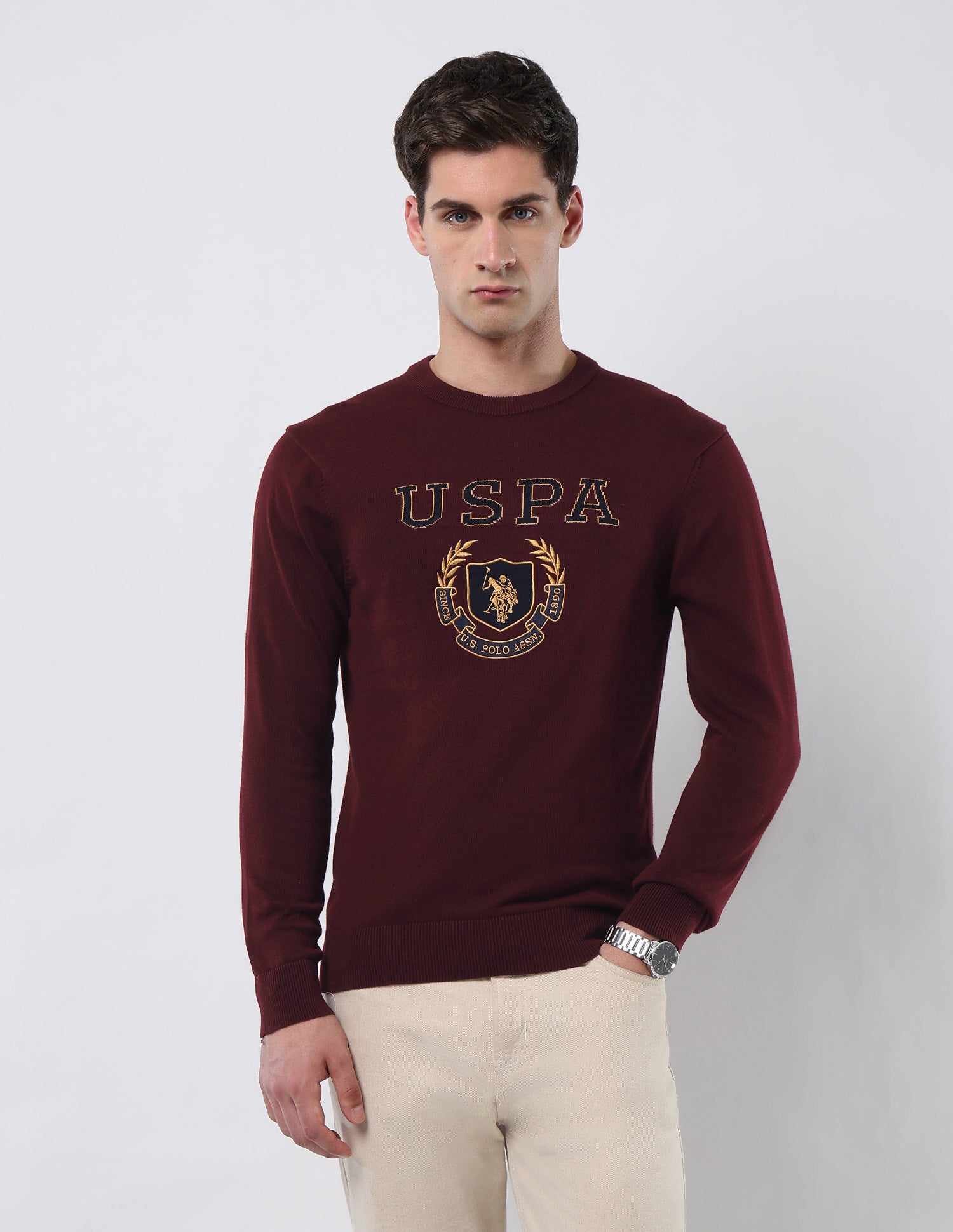 Brand Embroidered Patterned Knit Sweater Red - U.S. POLO ASSN. | Large