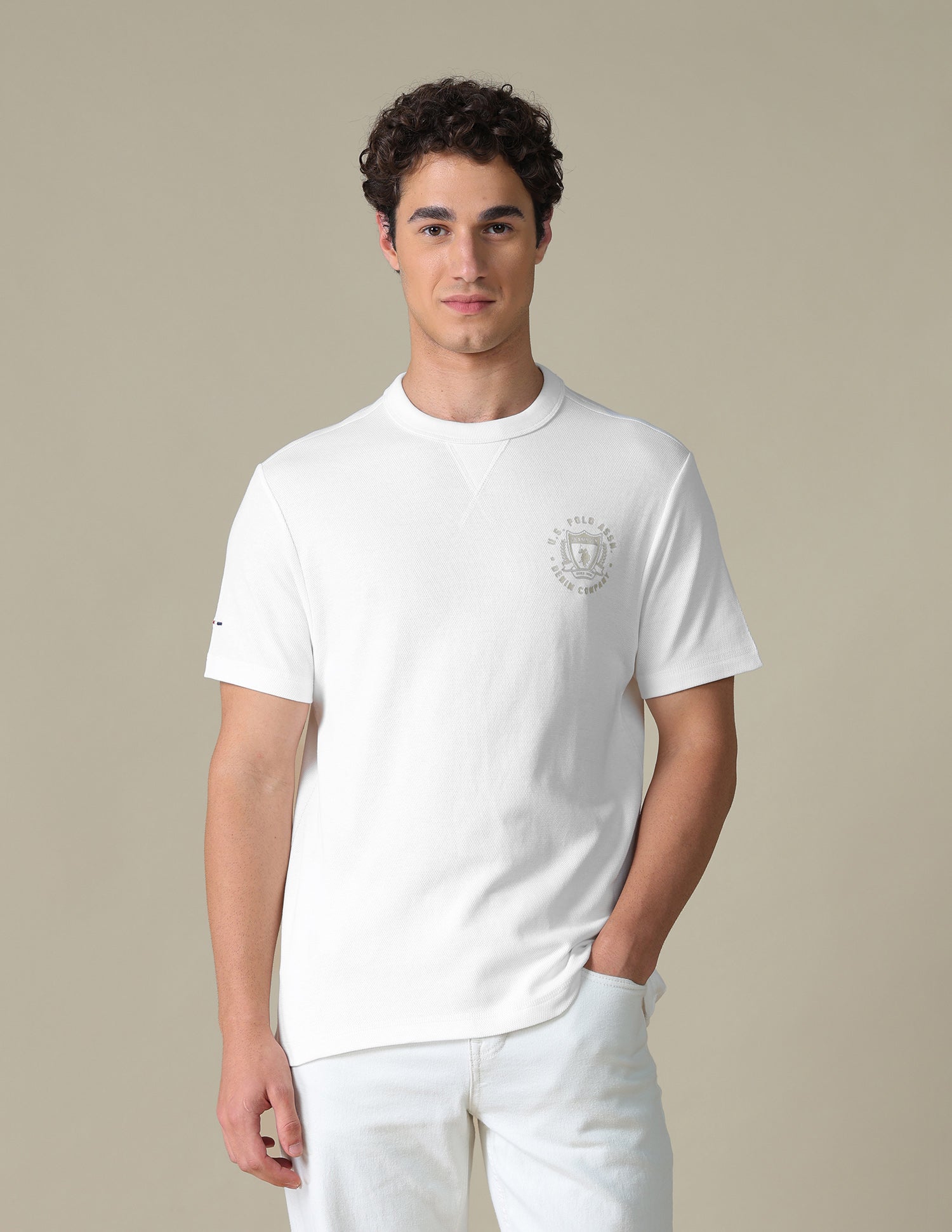Solid Slim Fit T-Shirt Ivory - U.S. Polo Assn. India | Large