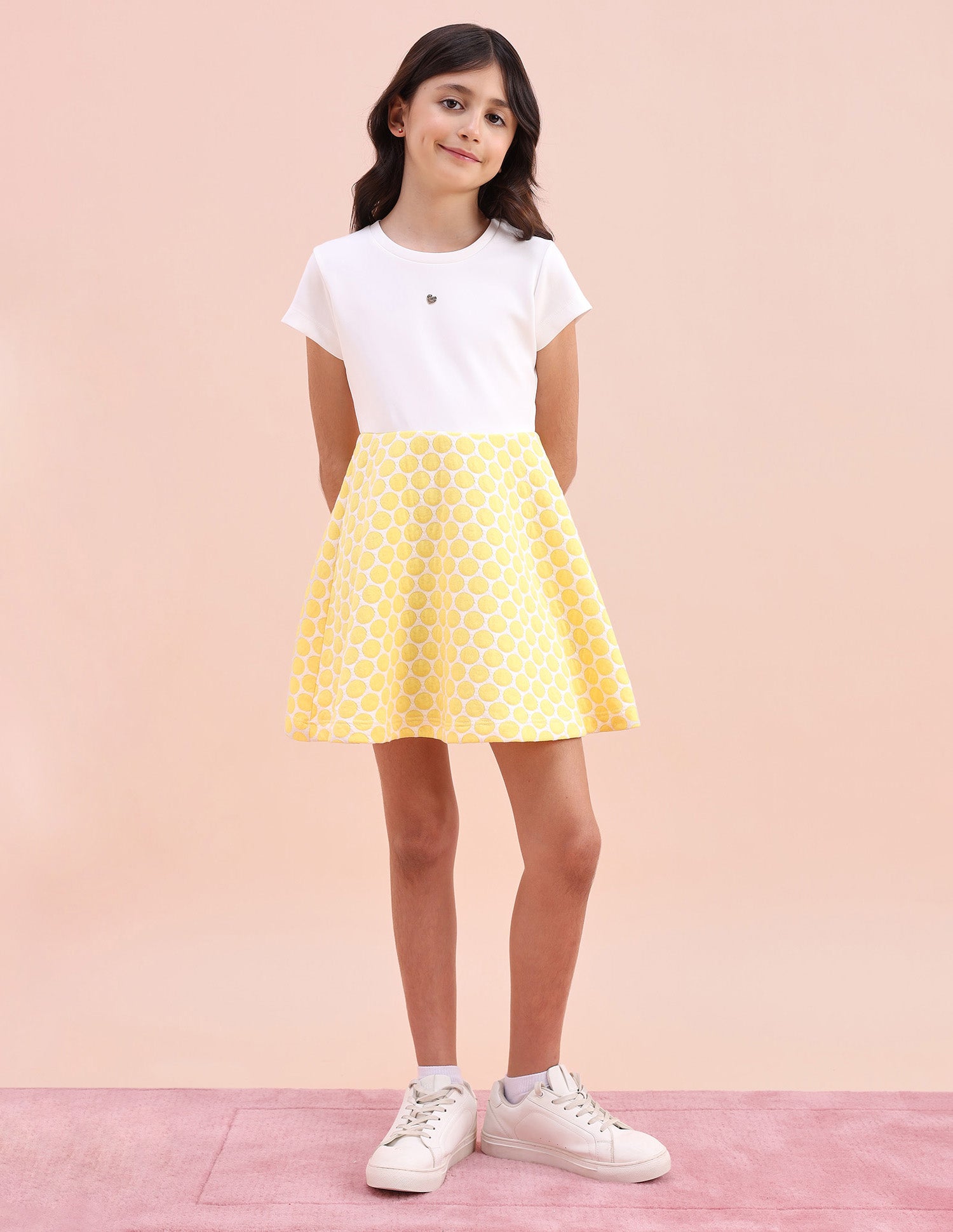 Girls Polka Dots Fit & Flare Dress Beige - U.S. POLO ASSN. | Large