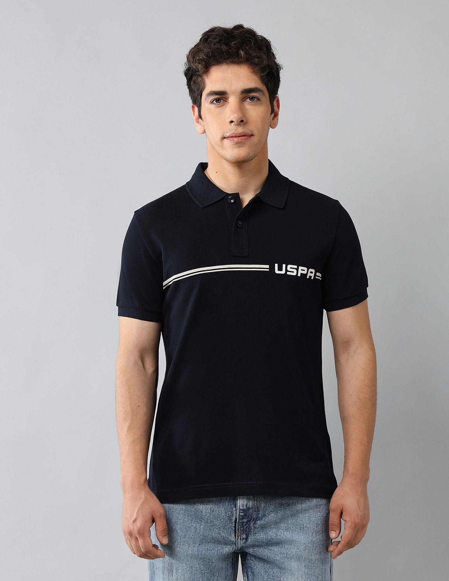 Brand Printed Muscle Fit Polo Shirt Navy - U.S. POLO ASSN. | Large