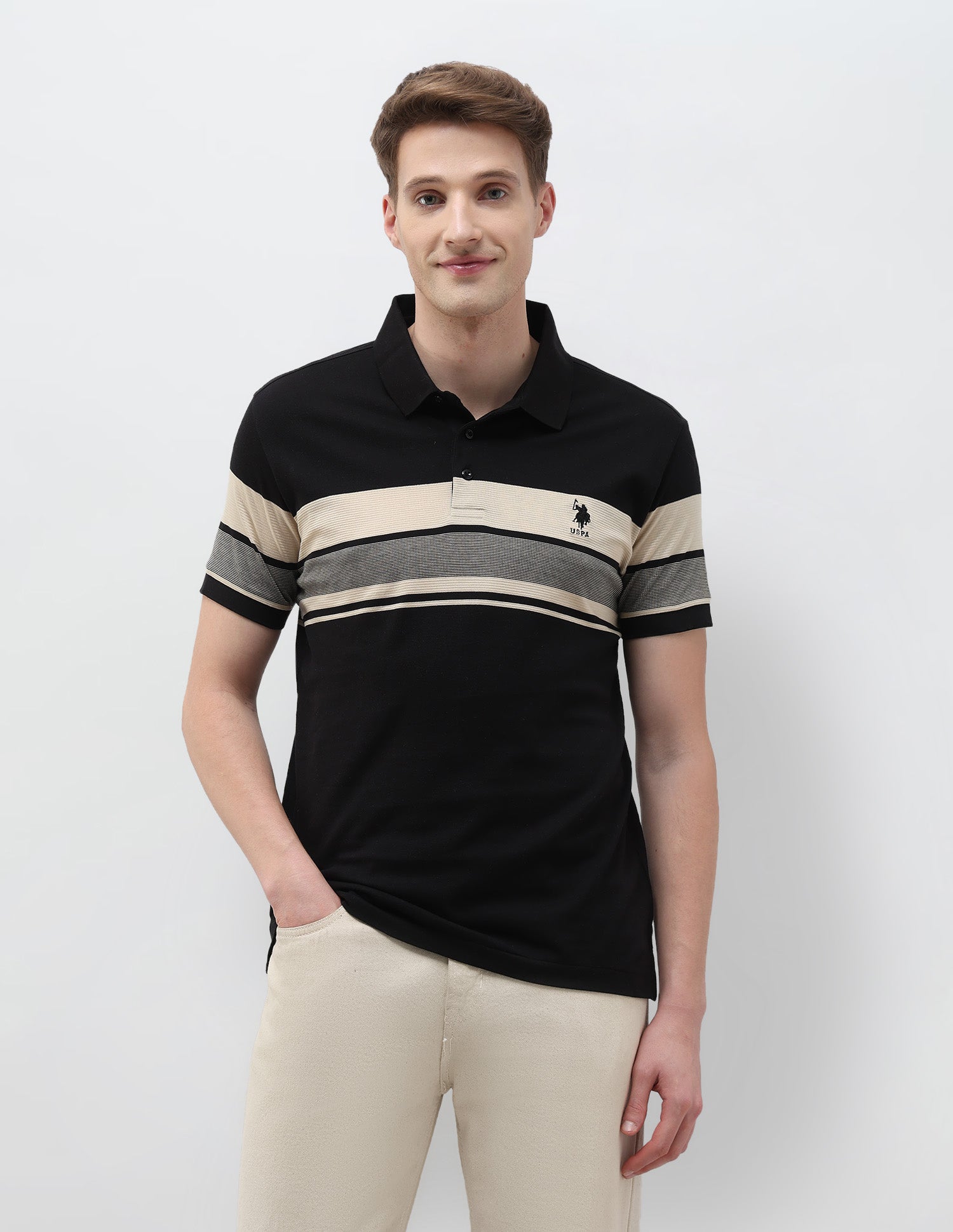 Horizontal Striped Slim Fit Polo Shirt Black - U.S. POLO ASSN. | Large