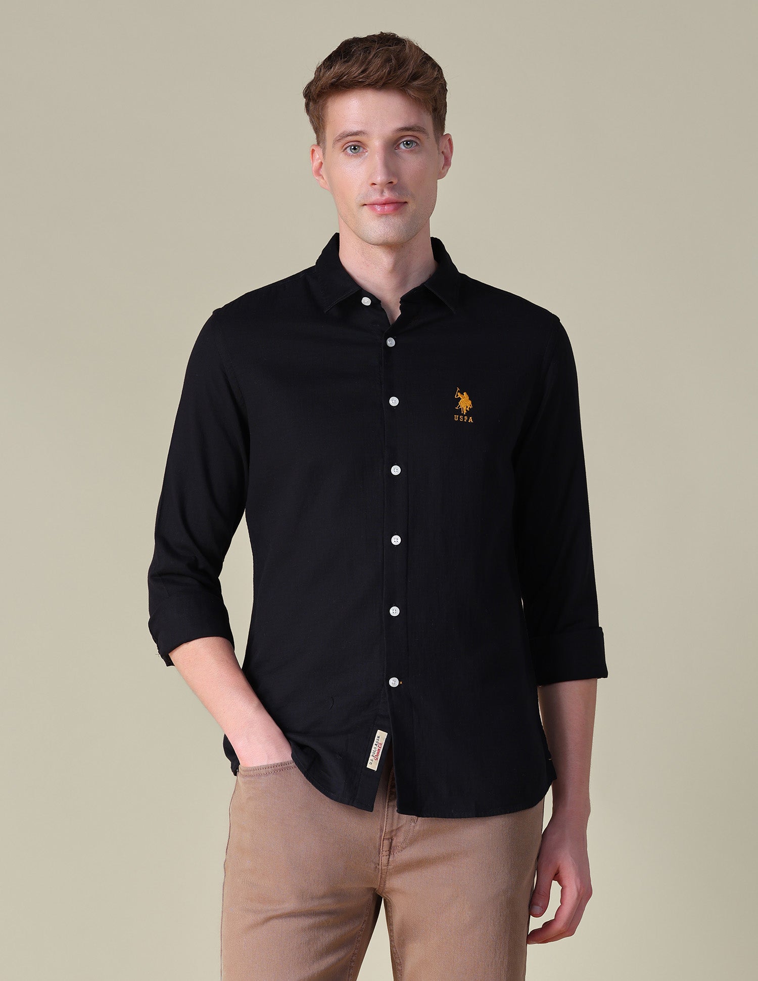Dobby Regular Fit Shirt Black - U.S. POLO ASSN. | Large