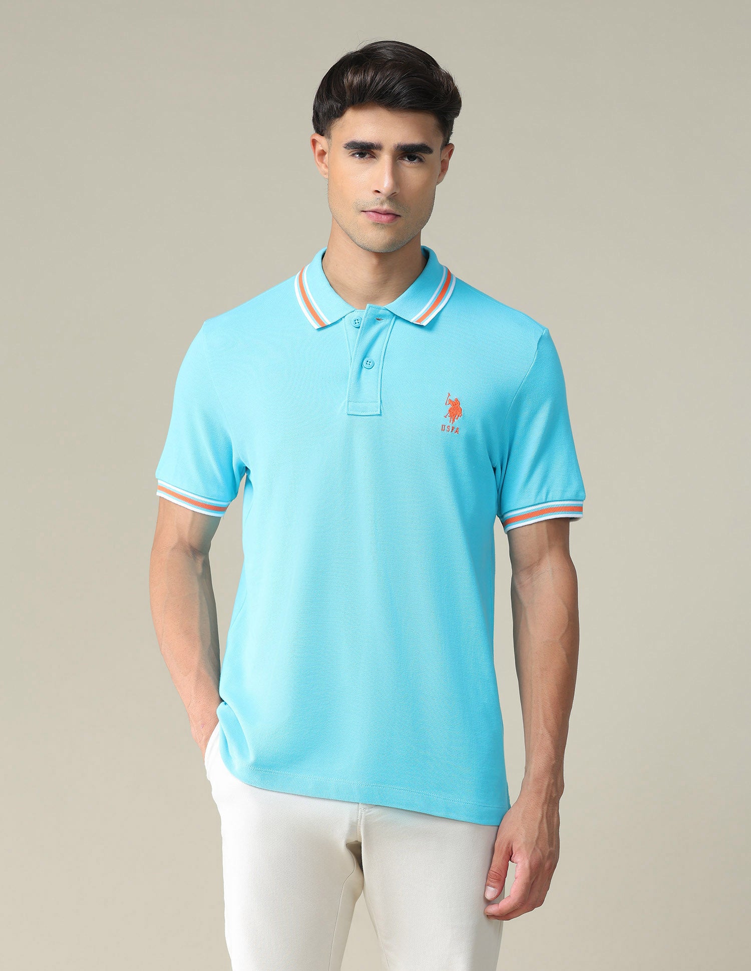 Tipped Collar Slim Fit Polo Shirt Turquoise - U.S. POLO ASSN. | Large