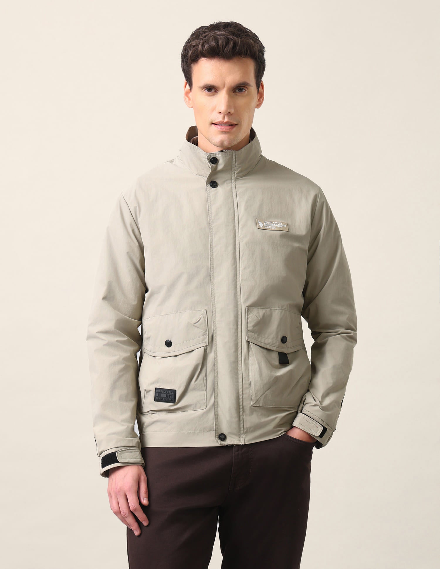 Regular Fit Solid Casual Jacket Beige - U.S. Polo Assn. India | Large