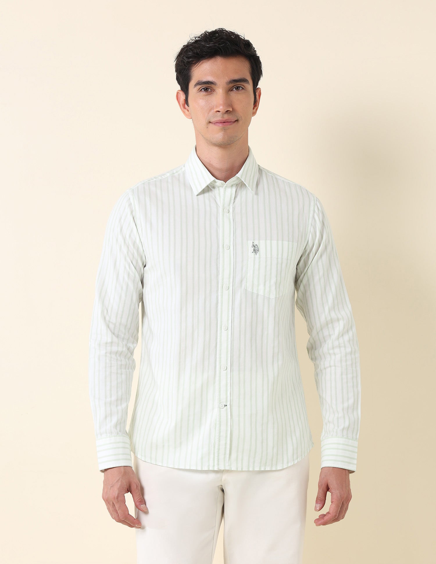 Vertical Striped Twill Shirt Light Green - U.S. Polo Assn. India | Large
