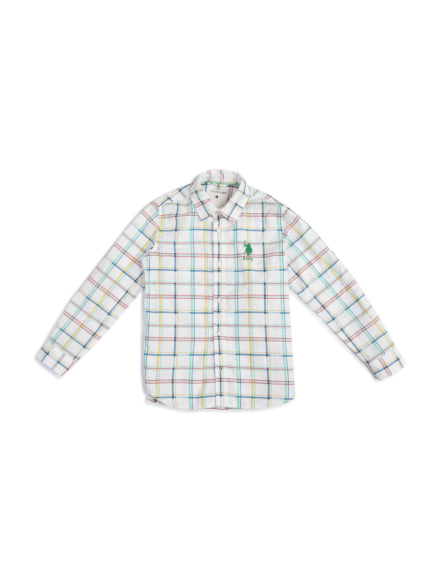 Boys Regular Fit Grid Tattersall Checks Shirt White - U.S. Polo Assn. India | Large