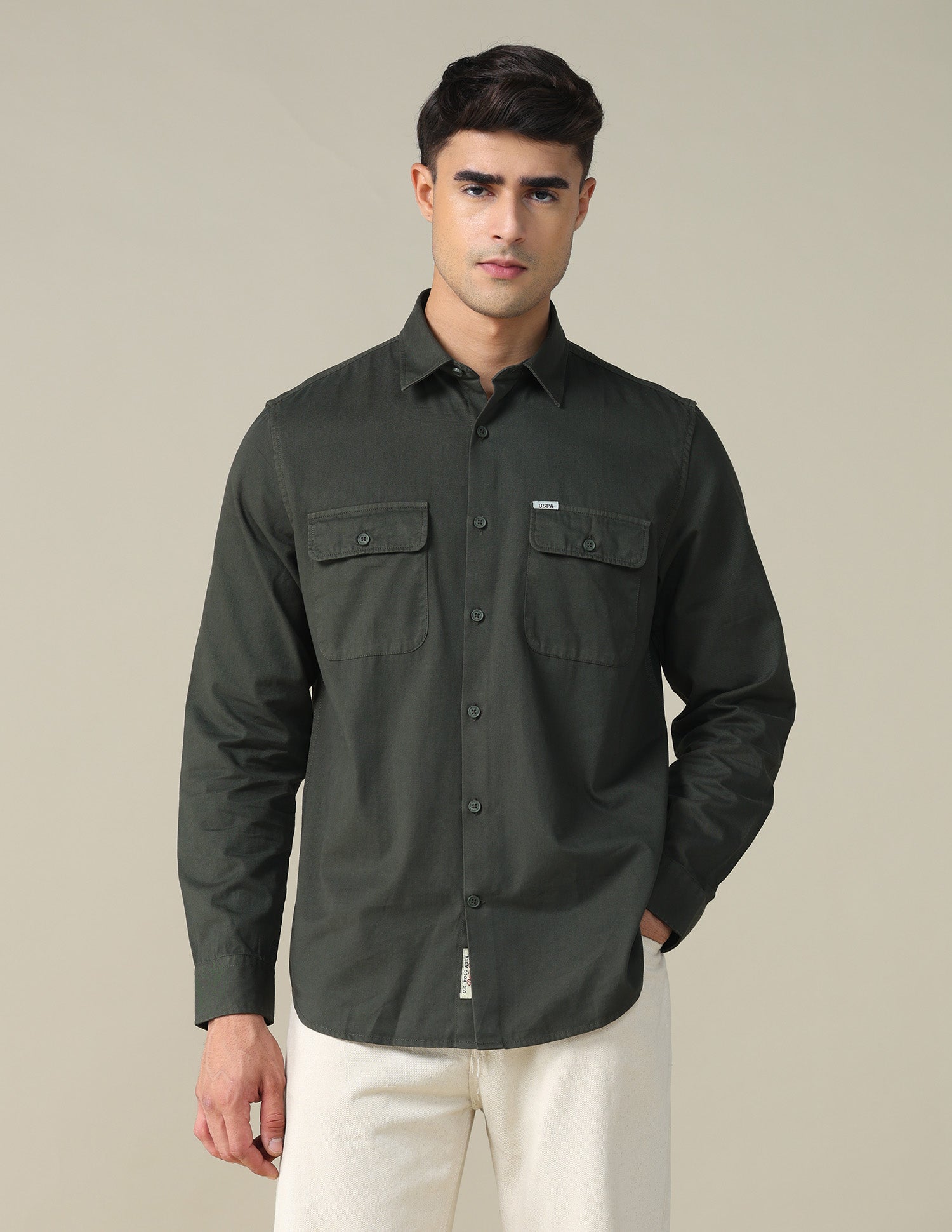 Twill Relaxed Fit Shirt Dark Green - U.S. POLO ASSN. | Large