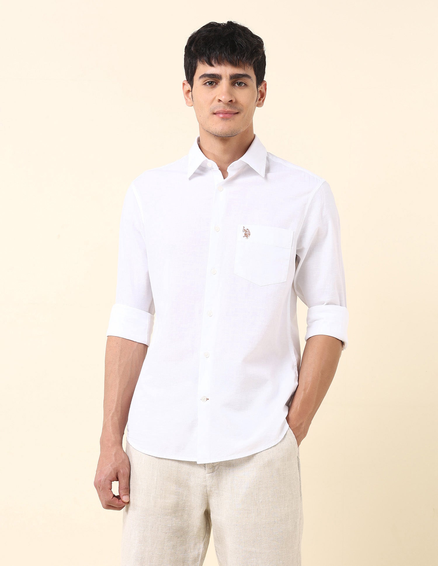 Solid Tailored Fit Twill Shirt White - U.S. Polo Assn. India | Large