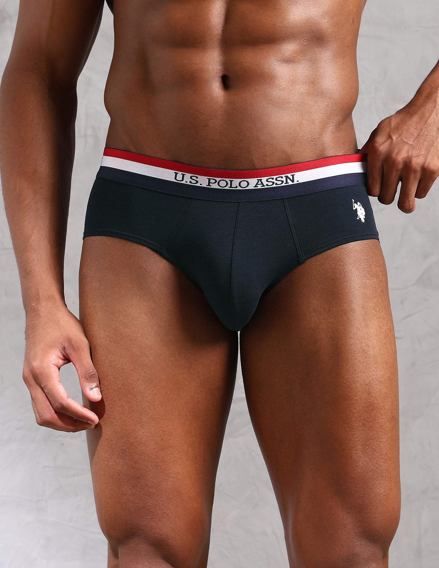 Striped Waistband EB002 Briefs - Pack Of 3 Navy, Iron Gate and Black - U.S. POLO ASSN. | Large