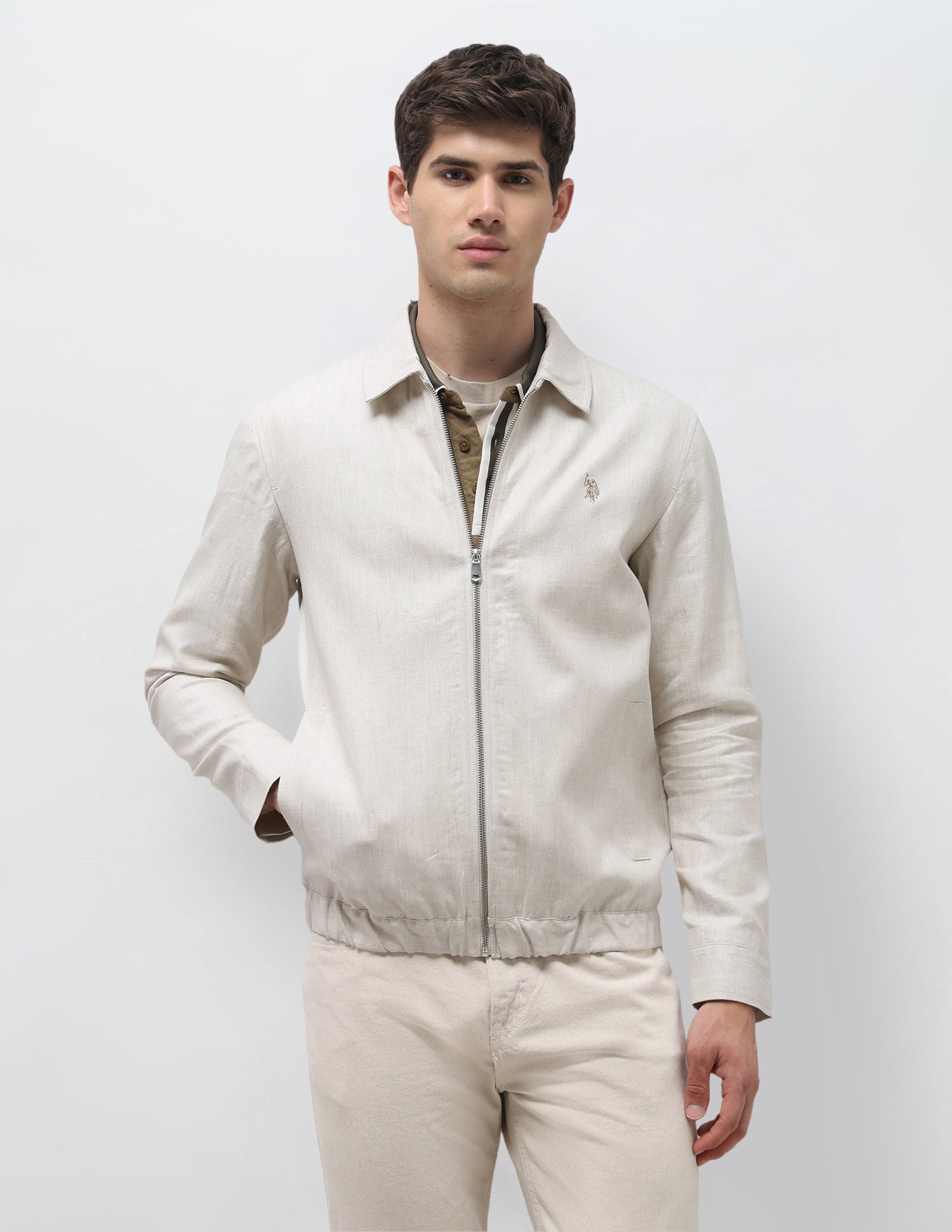 Regular Fit Solid Jacket Beige - U.S. Polo Assn. India | Large