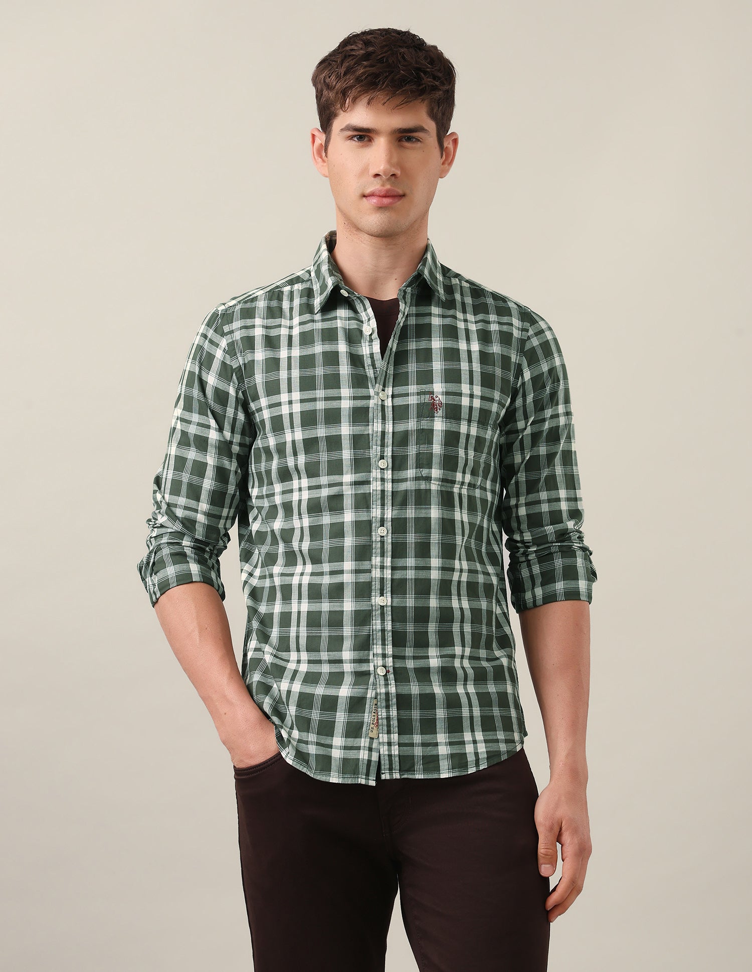 Regular Fit Tartan Checked Shirt Green - U.S. Polo Assn. India | Large