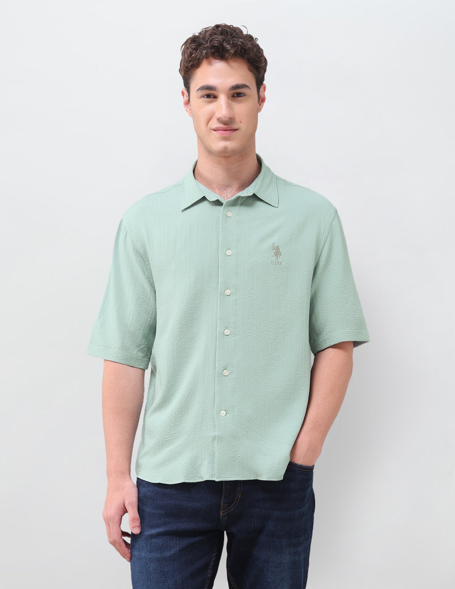 Solid Regular Fit Shirt Green - U.S. Polo Assn. India | Large