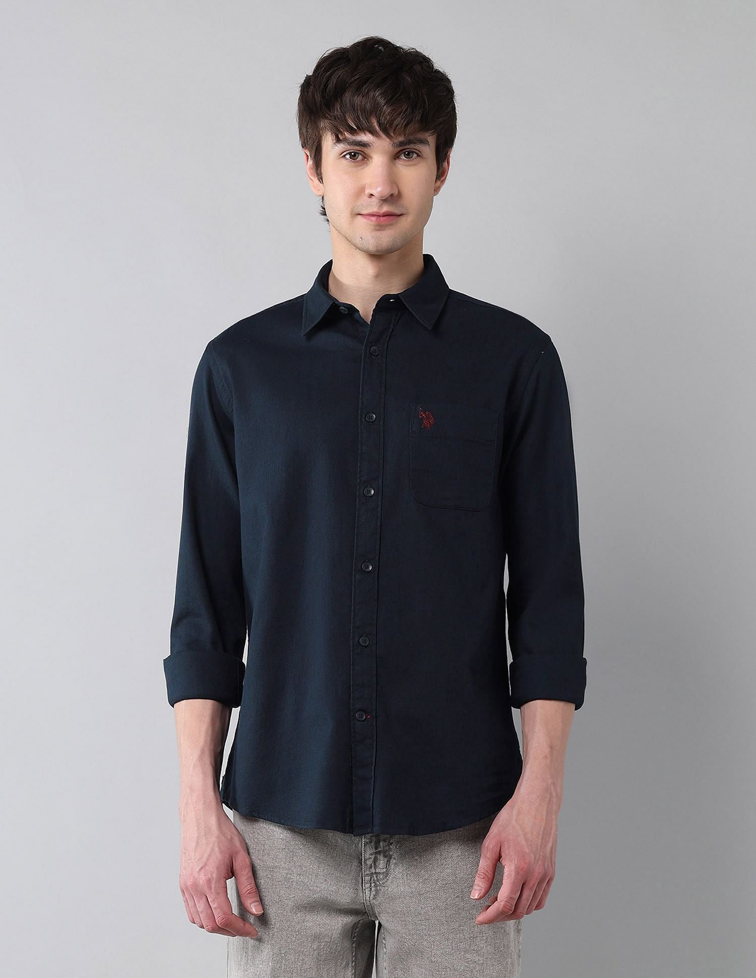 Solid Waffle Dobby Shirt Navy - U.S. Polo Assn. India | Large