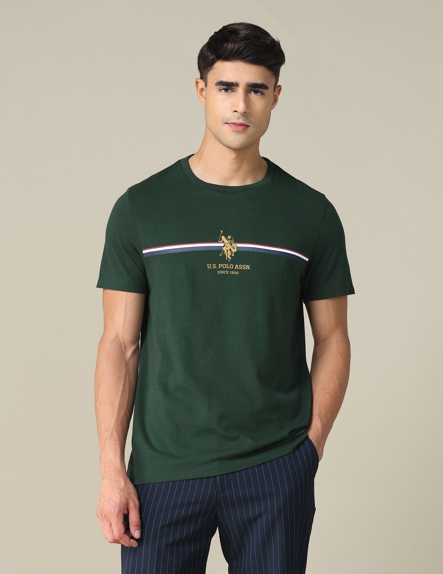 Horizontal Striped Regular Fit T-shirt Dark Olive - U.S. POLO ASSN. | Large