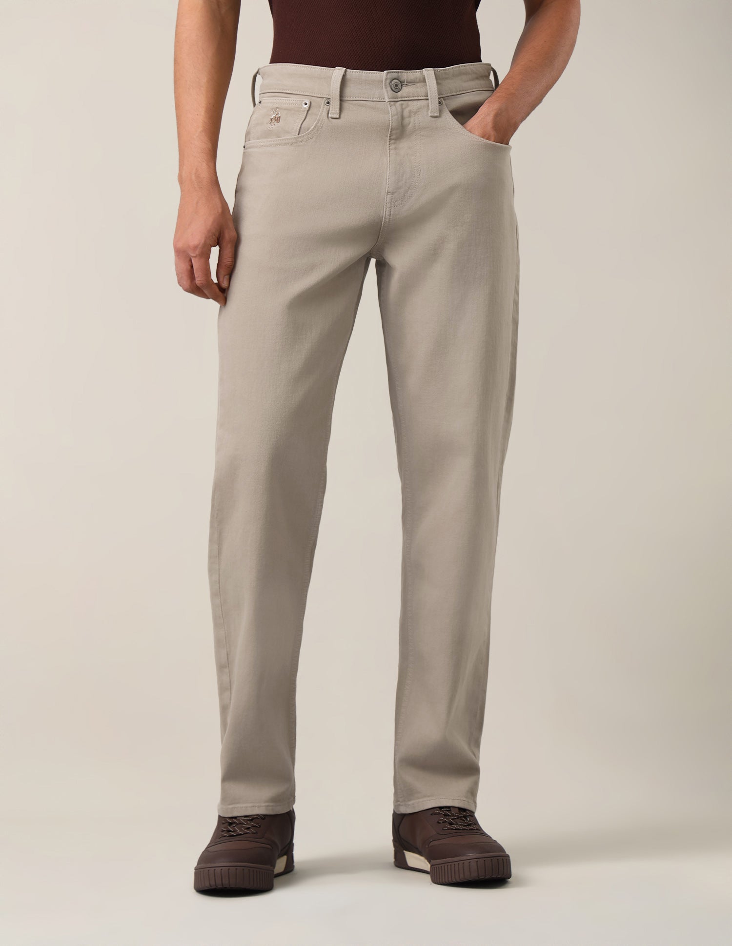 Shawn Relaxed Fit Brown Jeans Khaki - U.S. Polo Assn. India | Large