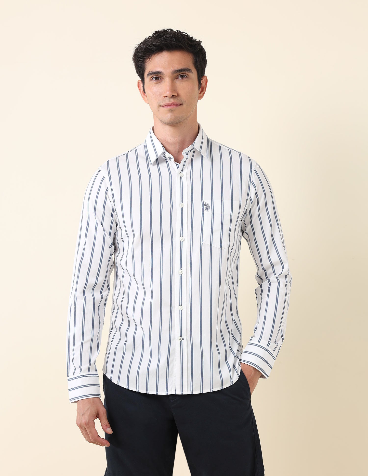 Vertical Striped Tailored Fit Shirt Blue - U.S. Polo Assn. India | Large