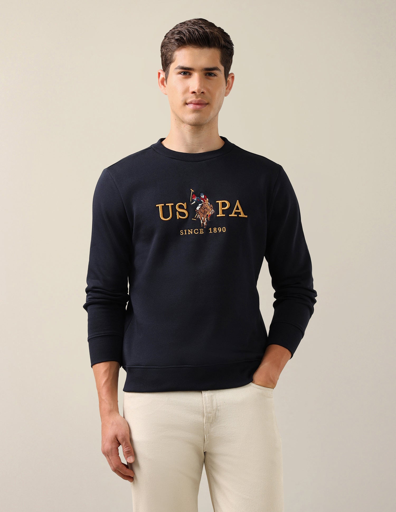 Brand Embroidered Slim Fit Sweatshirt Navy - U.S. Polo Assn. India | Large