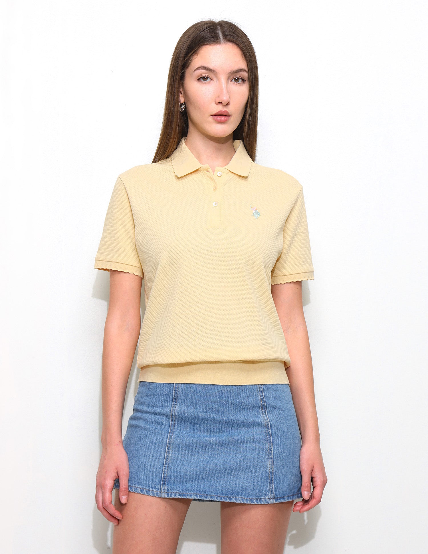 Textured Boxy Fit Blouson Polo Shirt Light Yellow - U.S. Polo Assn. India | Large