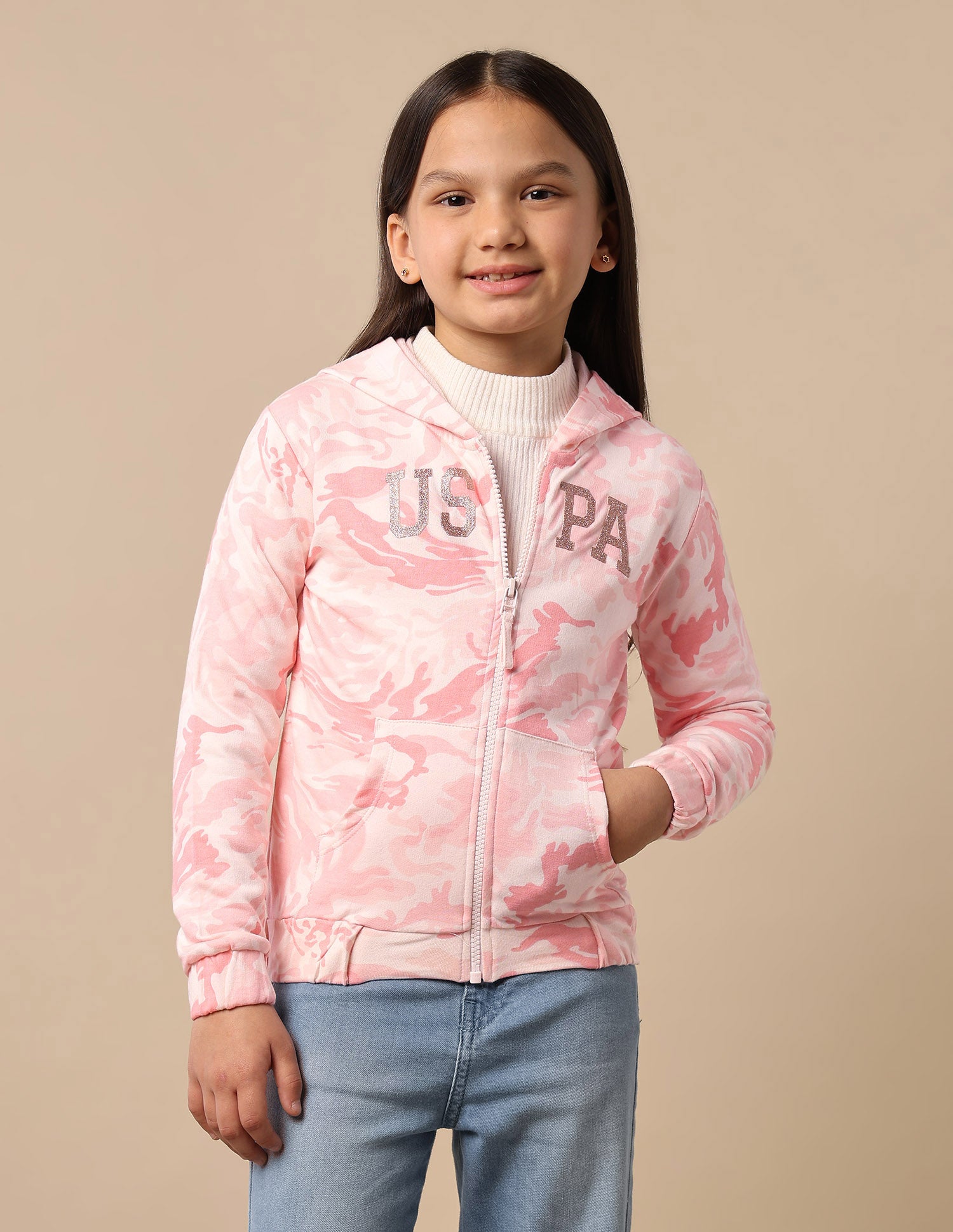 Girls Hooded Cotton Sweatshirt Pink - U.S. POLO ASSN. | Large