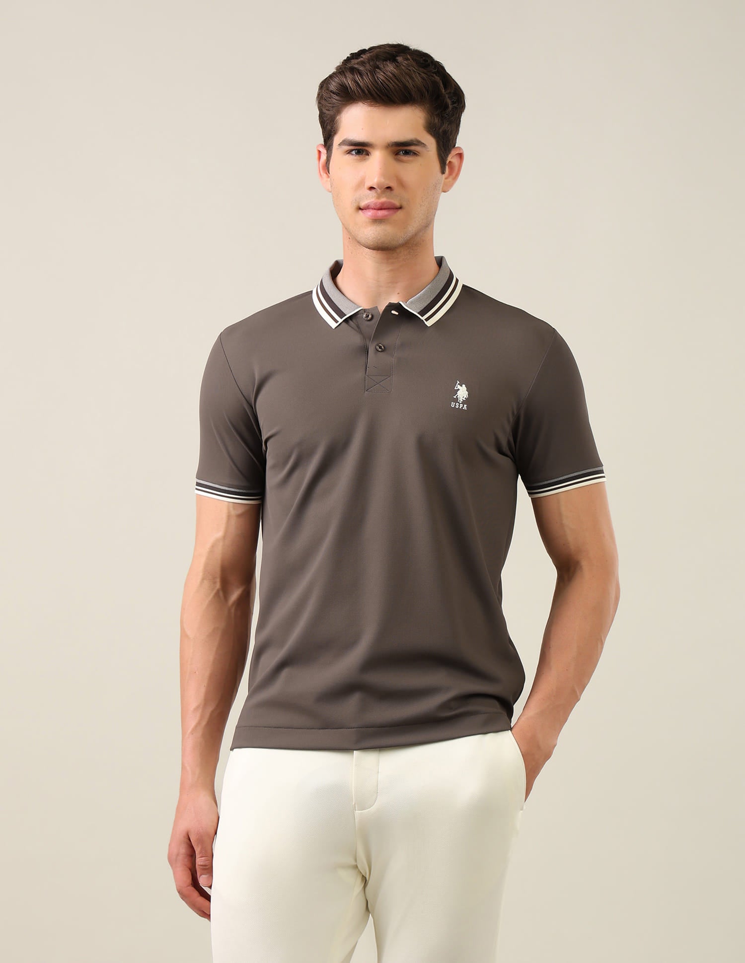 Solid Slim Fit Polo Shirt Brown - U.S. Polo Assn. India | Large