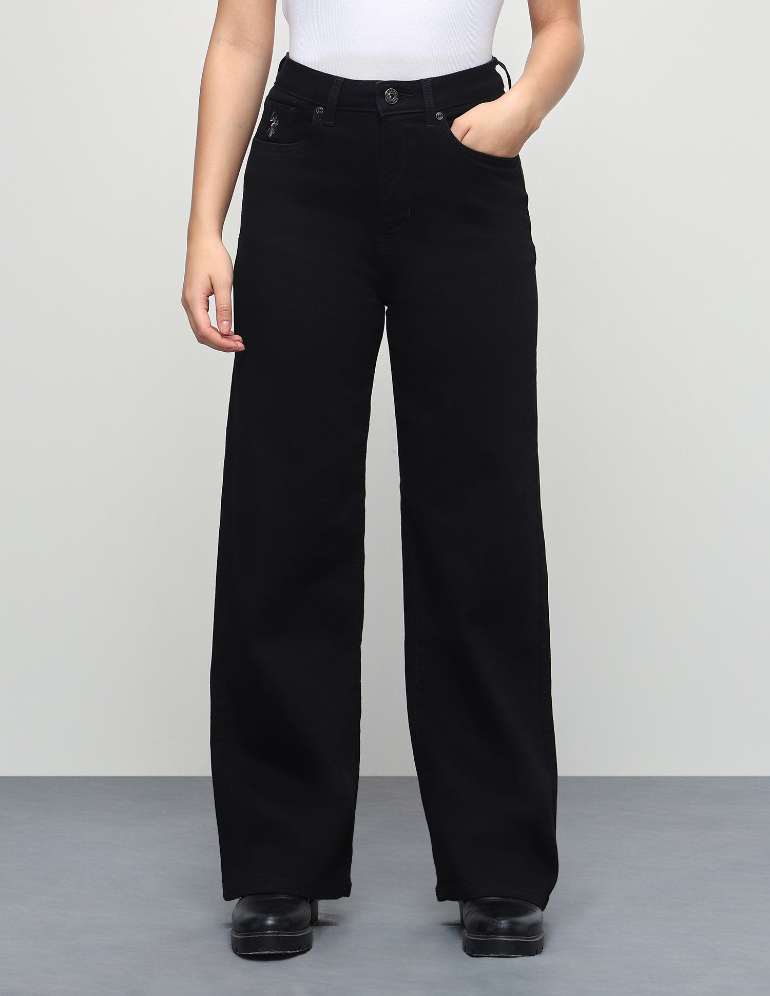 High Rise Wide Leg Fit Jeans Jet Black - U.S. Polo Assn. India | Large