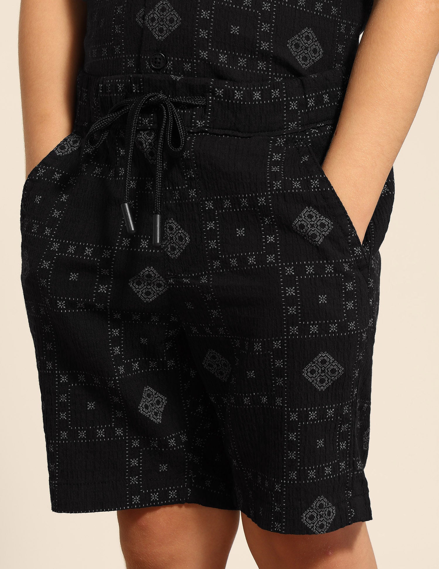 Boys Geometric Printed Regular Fit Shorts Black - U.S. POLO ASSN. | Large