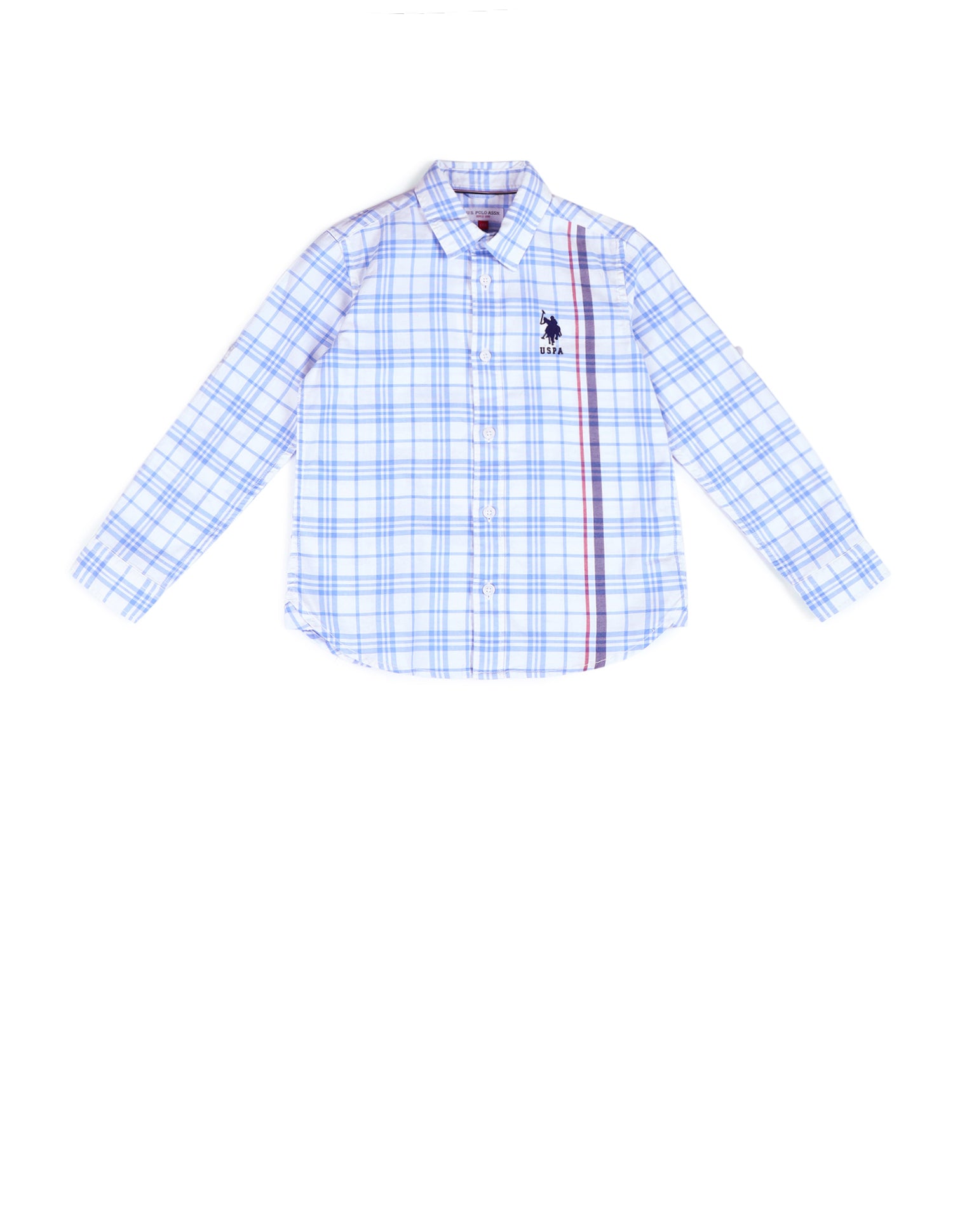 Boys Grid Tattersall Checked Regular Fit Shirt Light Blue - U.S. Polo Assn. India | Large