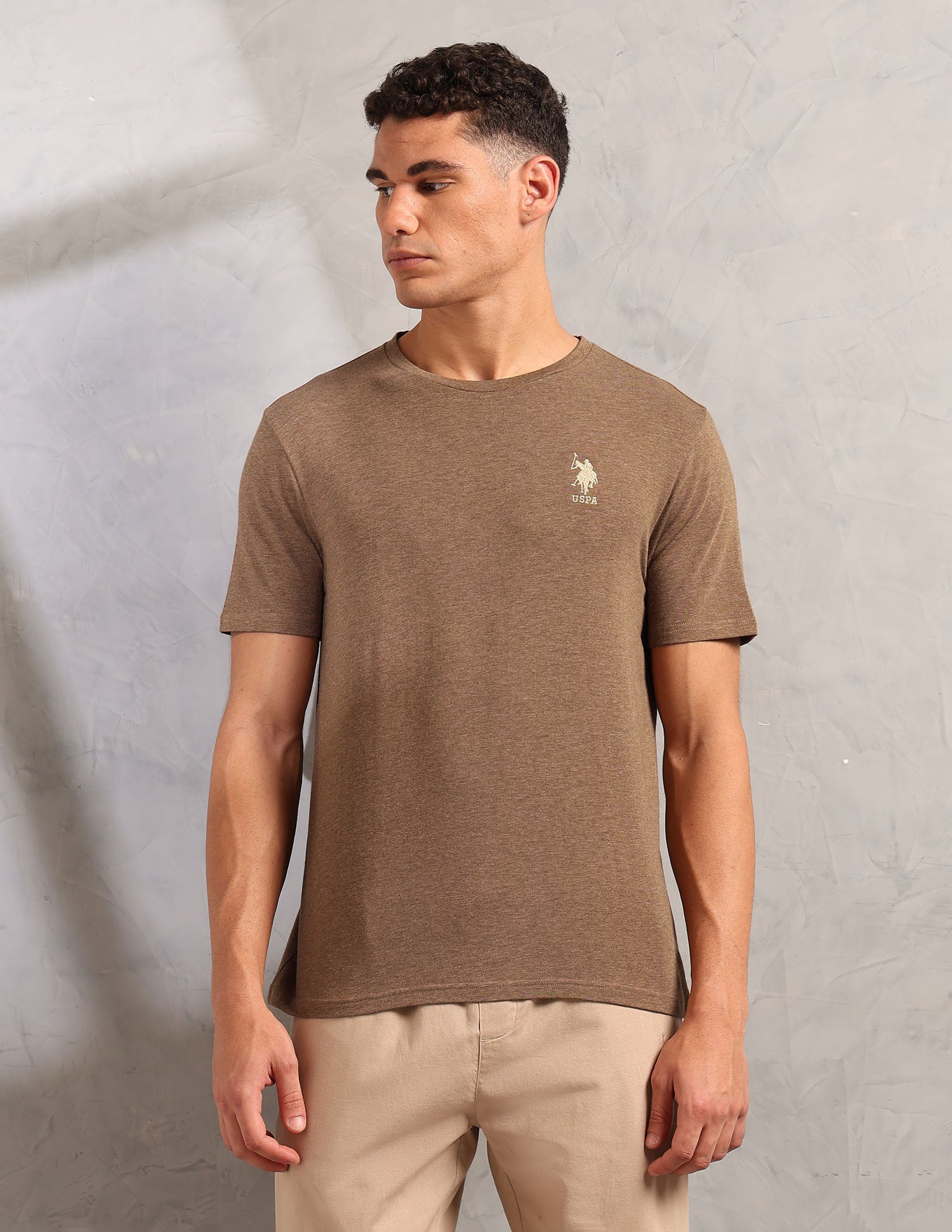 Antibacterial Comfort Fit Pe003 Lounge T-Shirt - Pack Of 1 Light Brown Melange - U.S. POLO ASSN. | Large