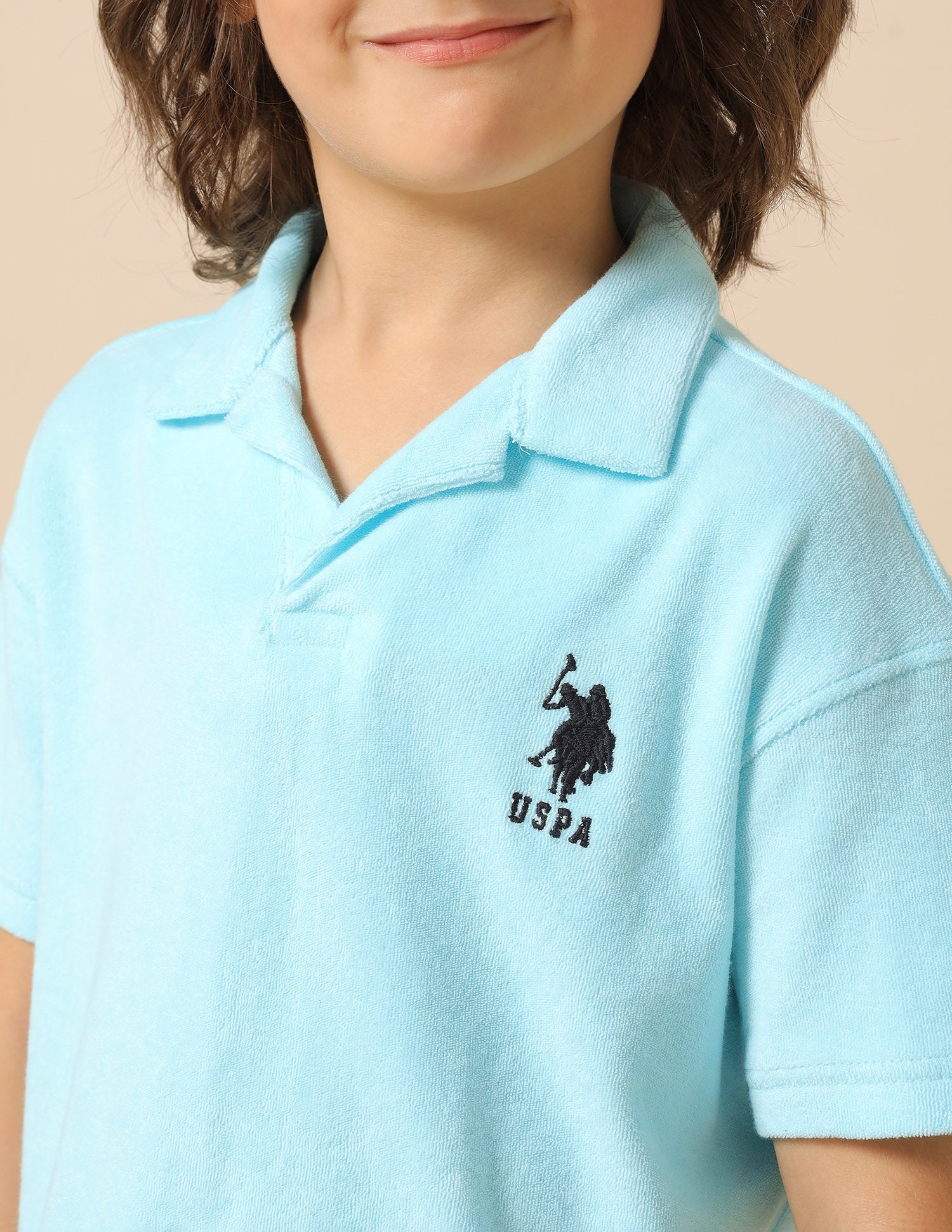 Boys Pure Cotton Solid Polo Shirt Light Blue - U.S. POLO ASSN. | Large