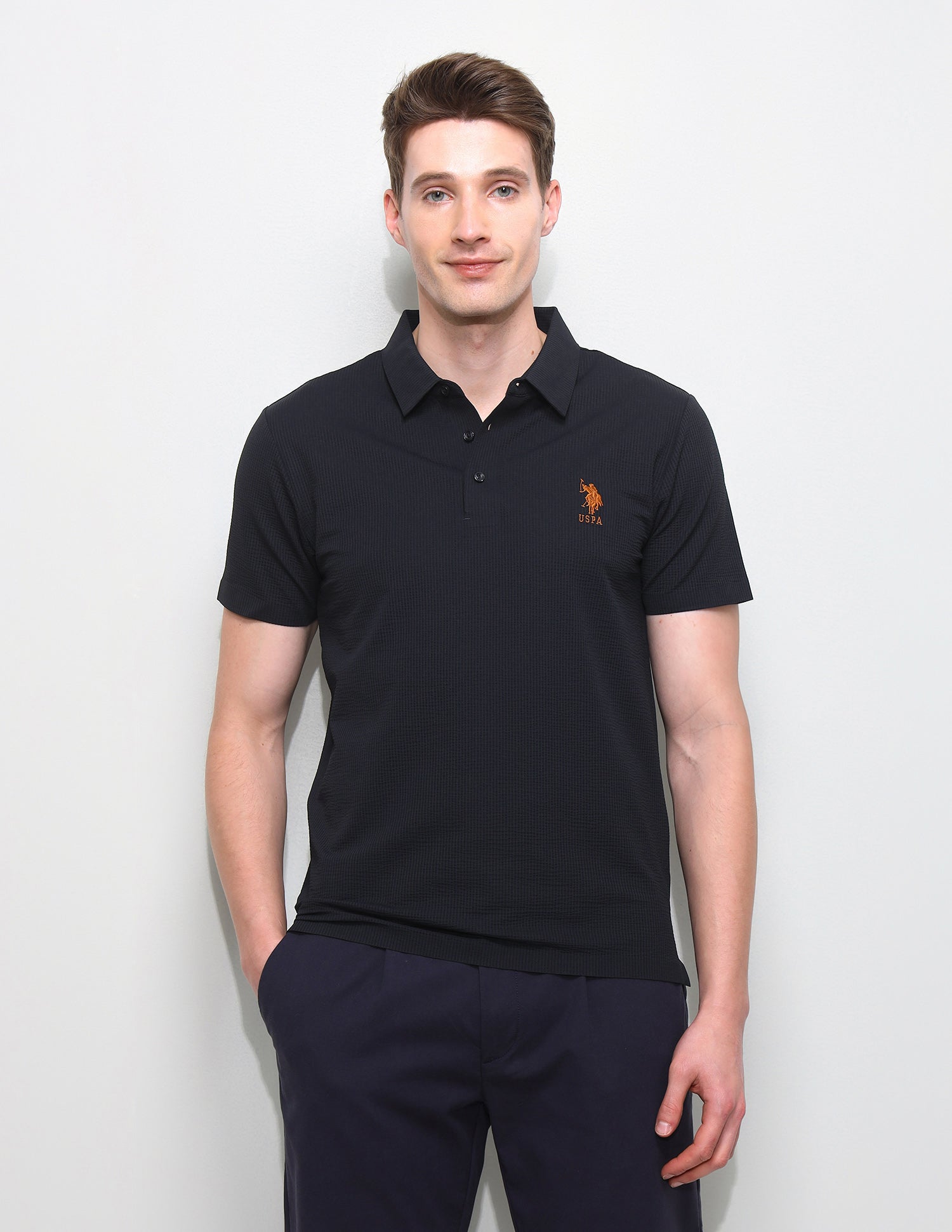 Textured Slim Fit Polo Shirt Navy - U.S. Polo Assn. India | Large