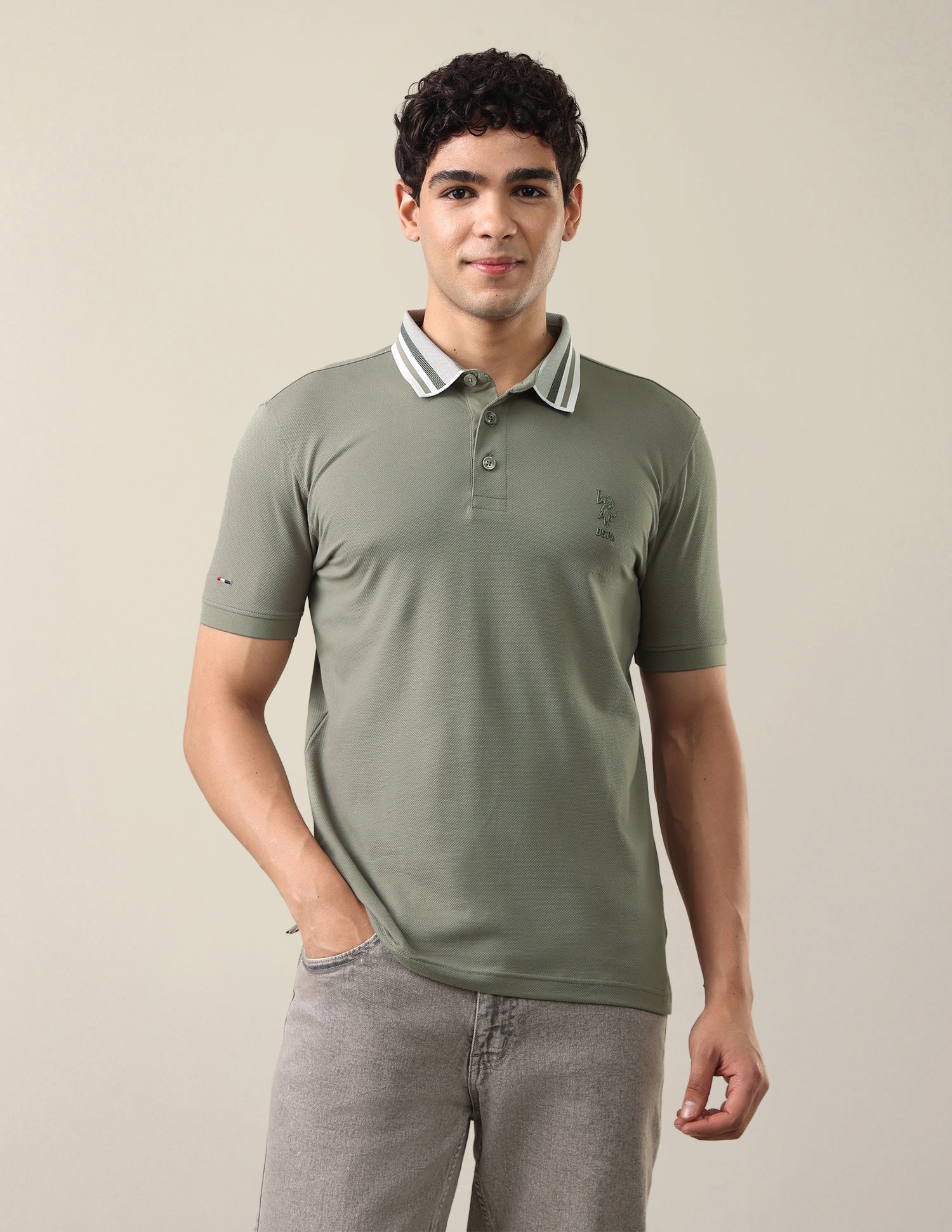 Solid Slim Fit Polo Shirt Sage - U.S. Polo Assn. India | Large