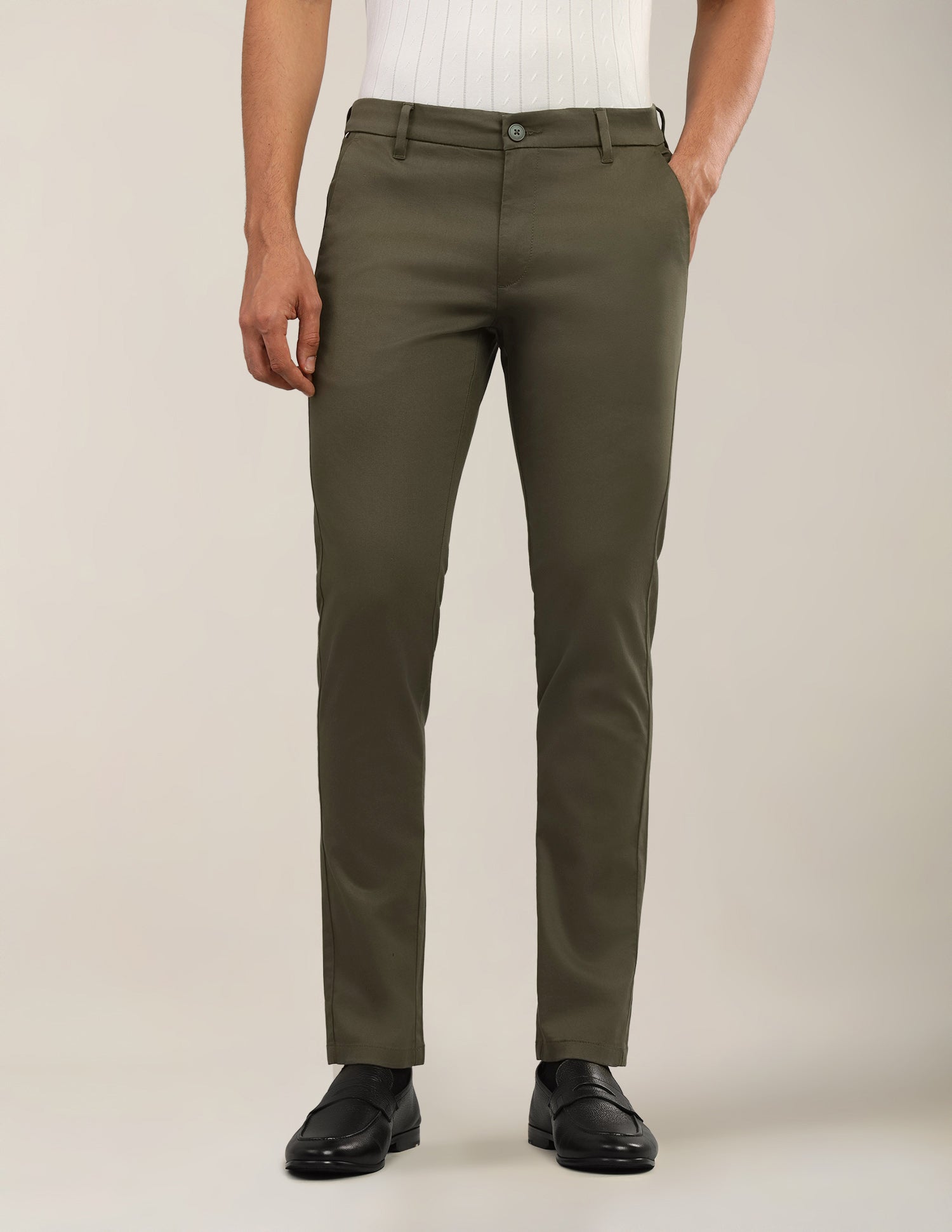 Denver Slim Fit Dobby Trousers Olive - U.S. Polo Assn. India | Large
