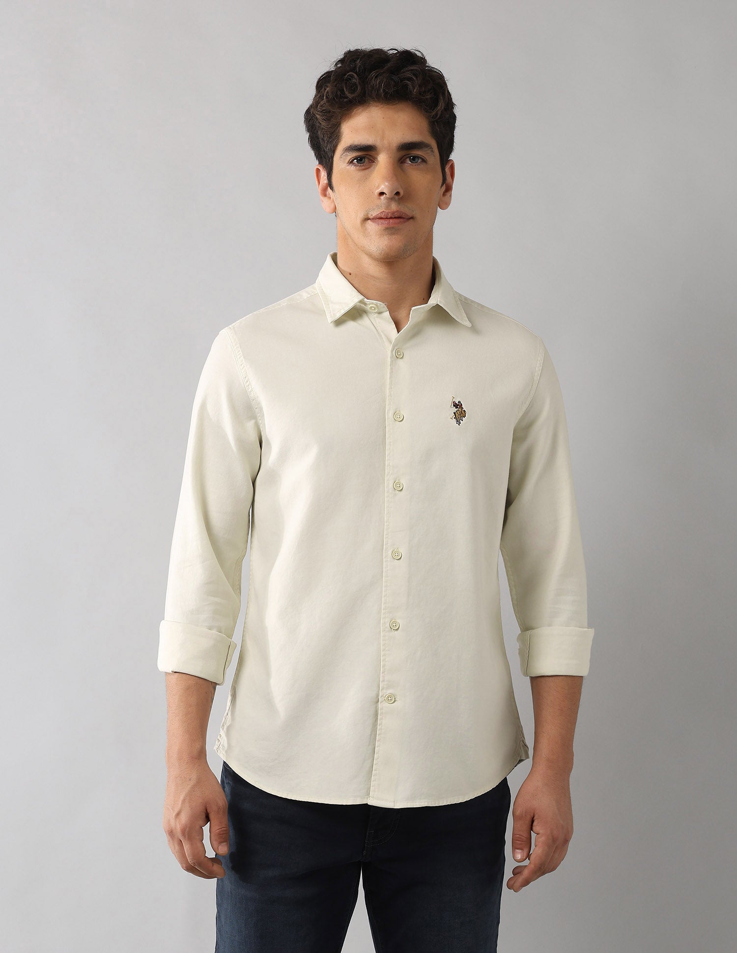 Regular Fit Solid Shirt Ecru - U.S. Polo Assn. India | Large