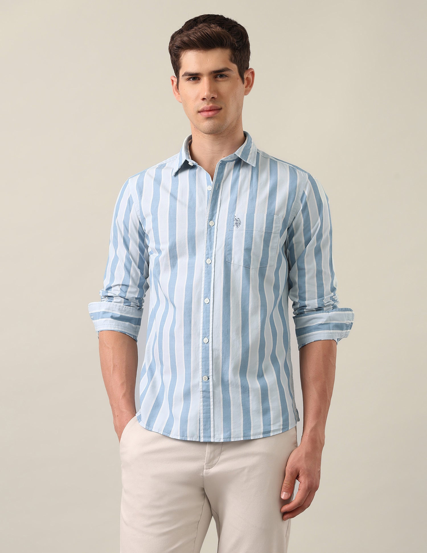Tailored Fit Vertical Striped Shirt Blue - U.S. Polo Assn. India | Large