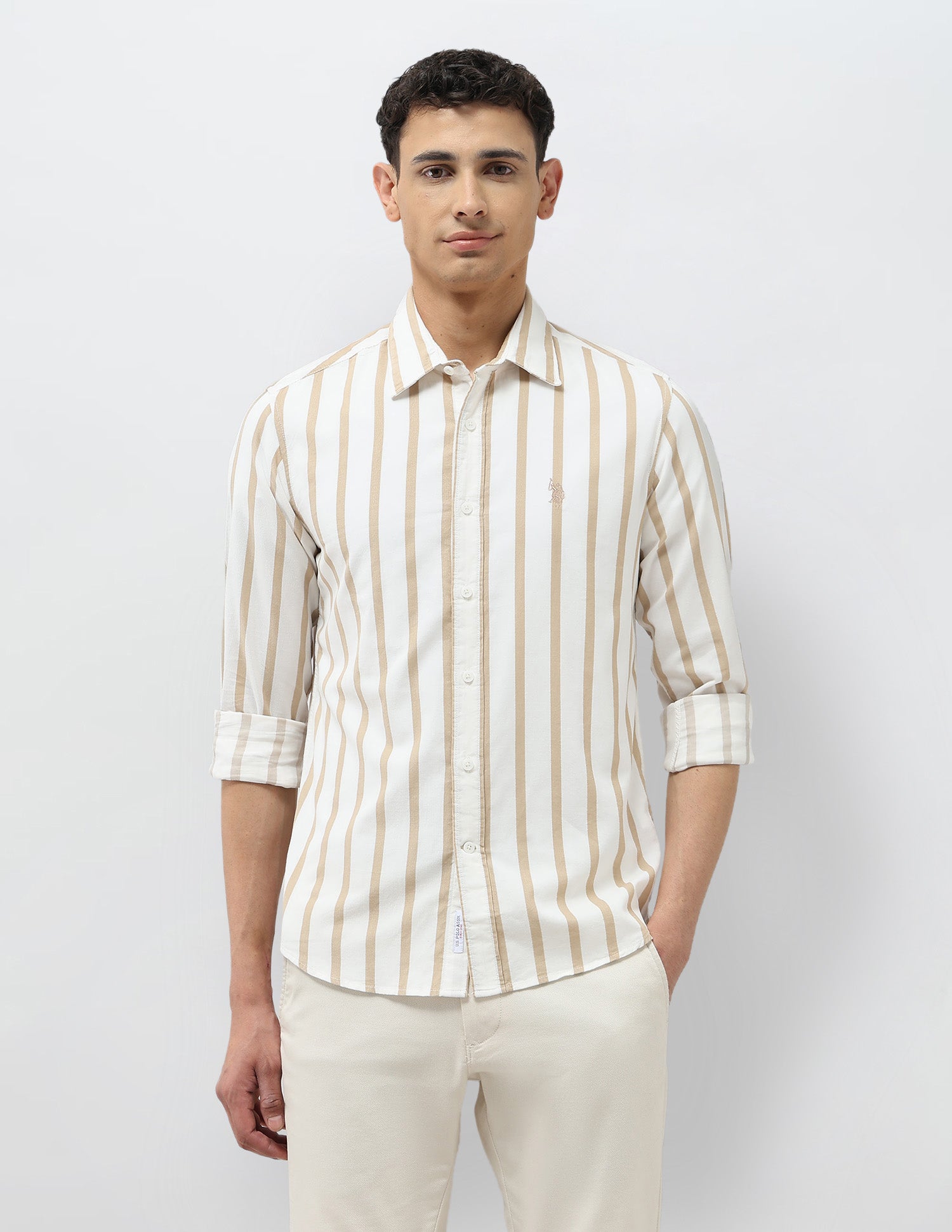 Corduroy Tailored Fit Shirt Beige - U.S. POLO ASSN. | Large