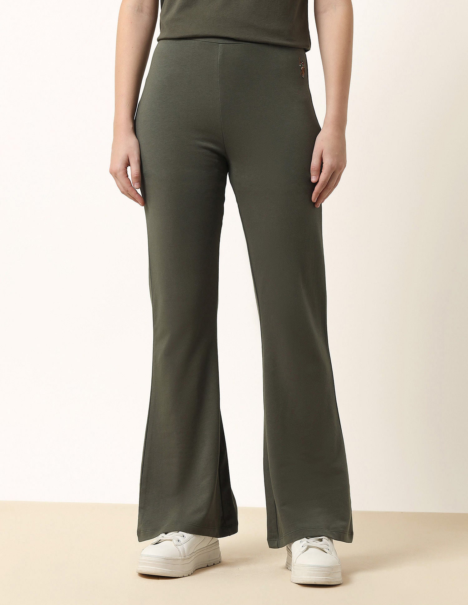 High-Rise Flared Fit Lounge Pants Olive - U.S. POLO ASSN. | Large