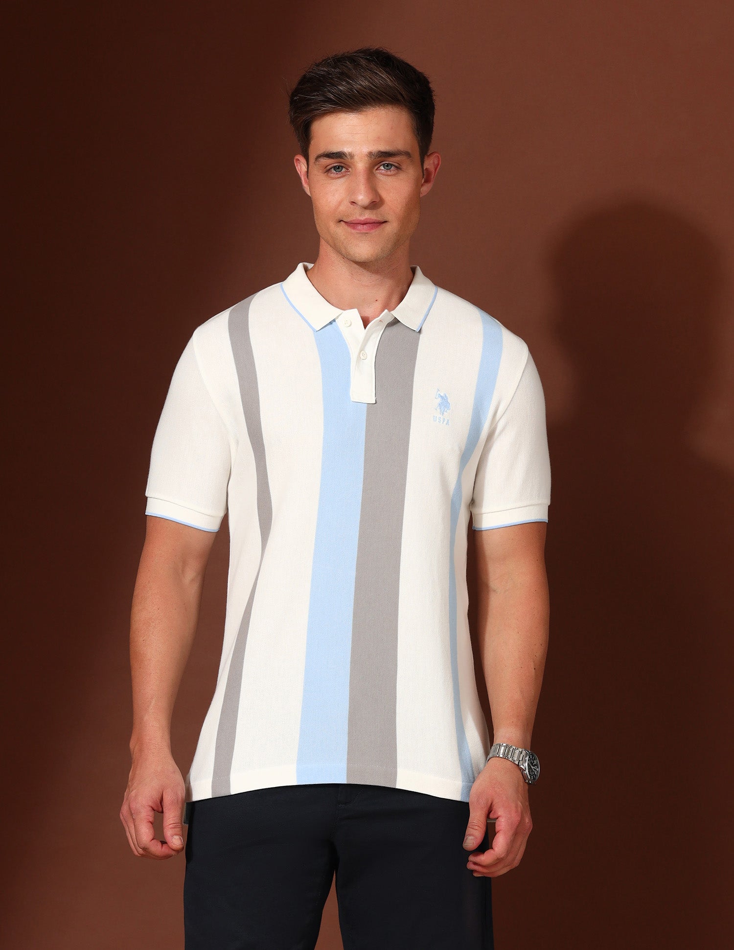 Vertical Striped Working Holiday Polo Shirt White - U.S. Polo Assn. India | Large