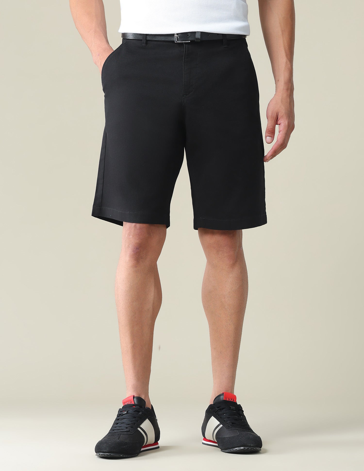 Mid Rise Solid Slim Fit Shorts Black - U.S. POLO ASSN. | Large