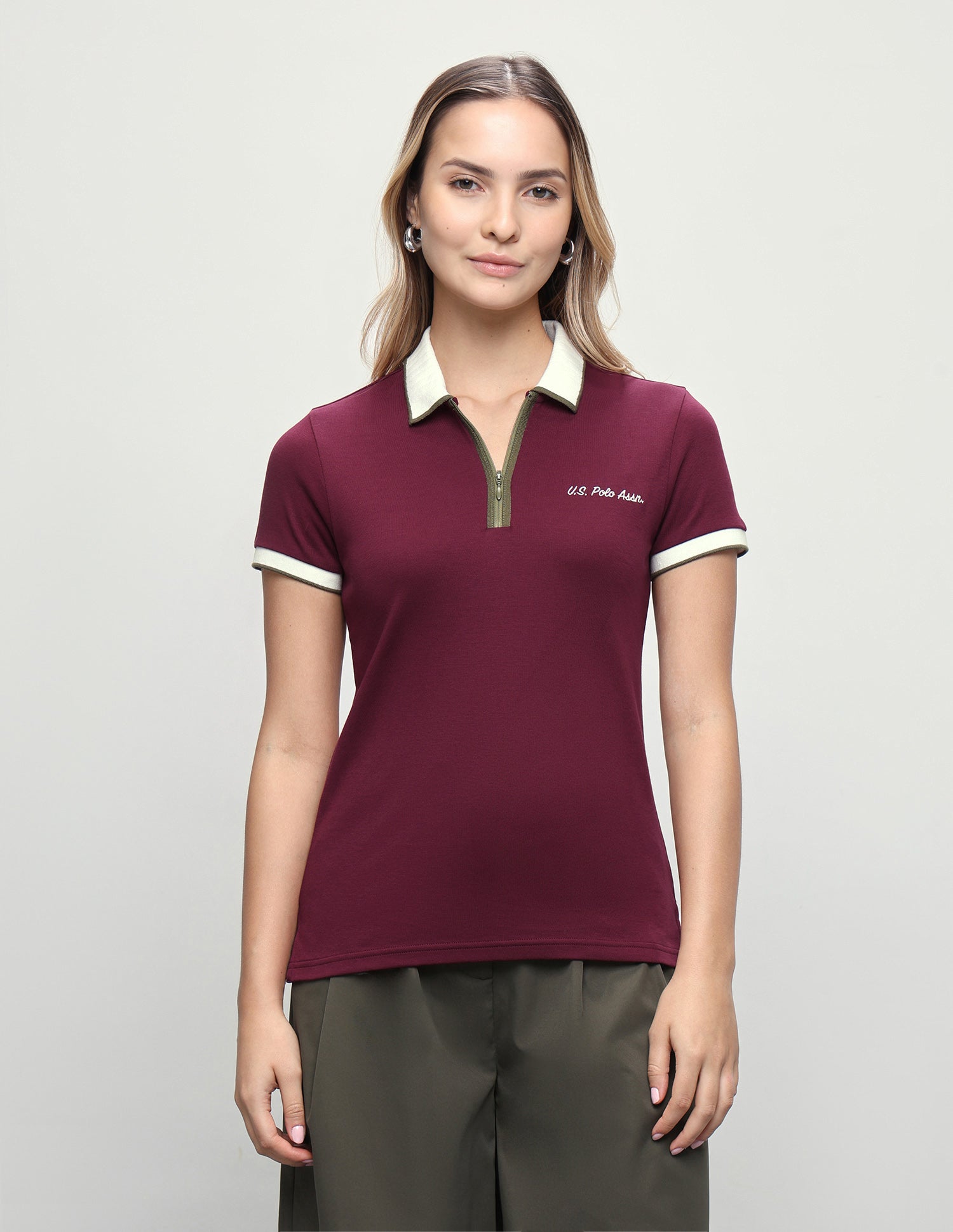Solid Regular Fit Zipper Polo Shirt Maroon - U.S. Polo Assn. India | Large