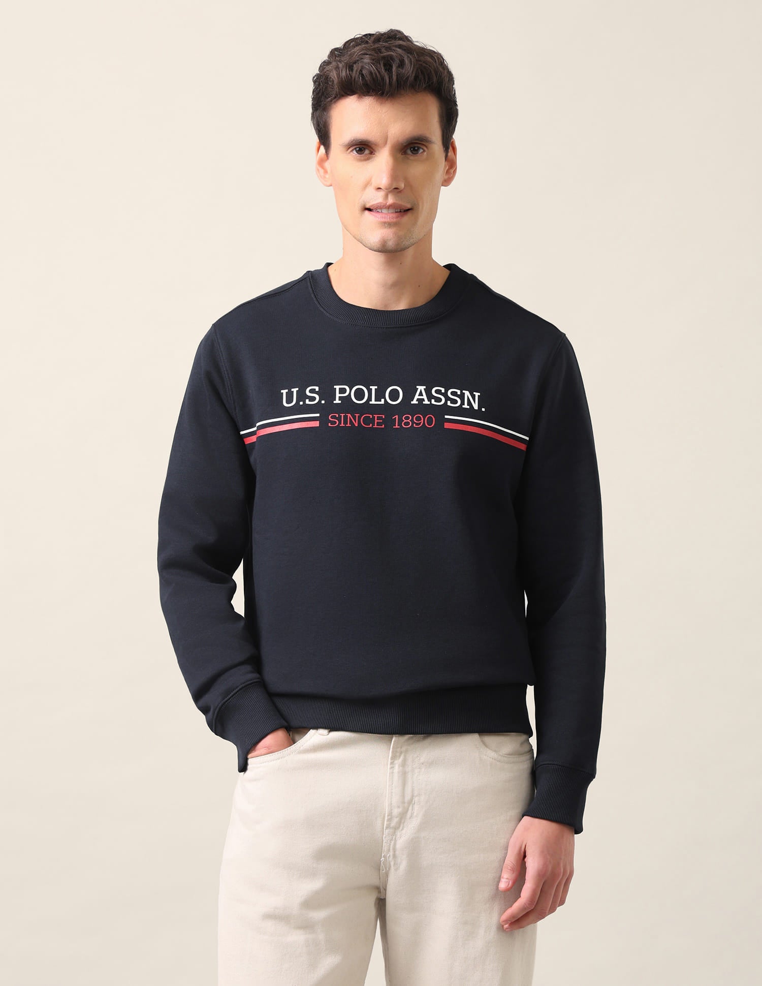 Crew Neck Printed Logo Sweatshirt Navy - U.S. Polo Assn. India | Large