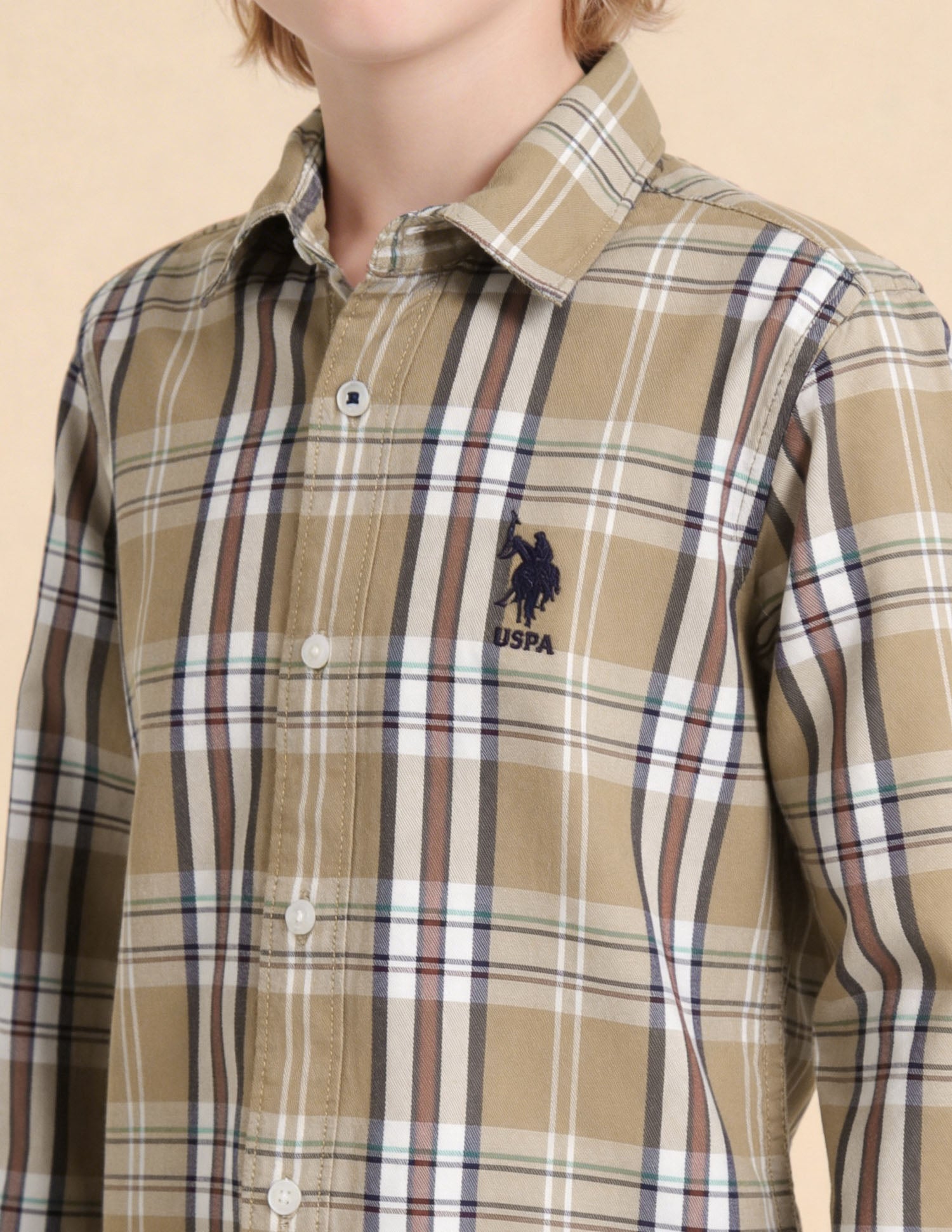 Twill Plaid Checked Shirt Beige - U.S. Polo Assn. India | Large