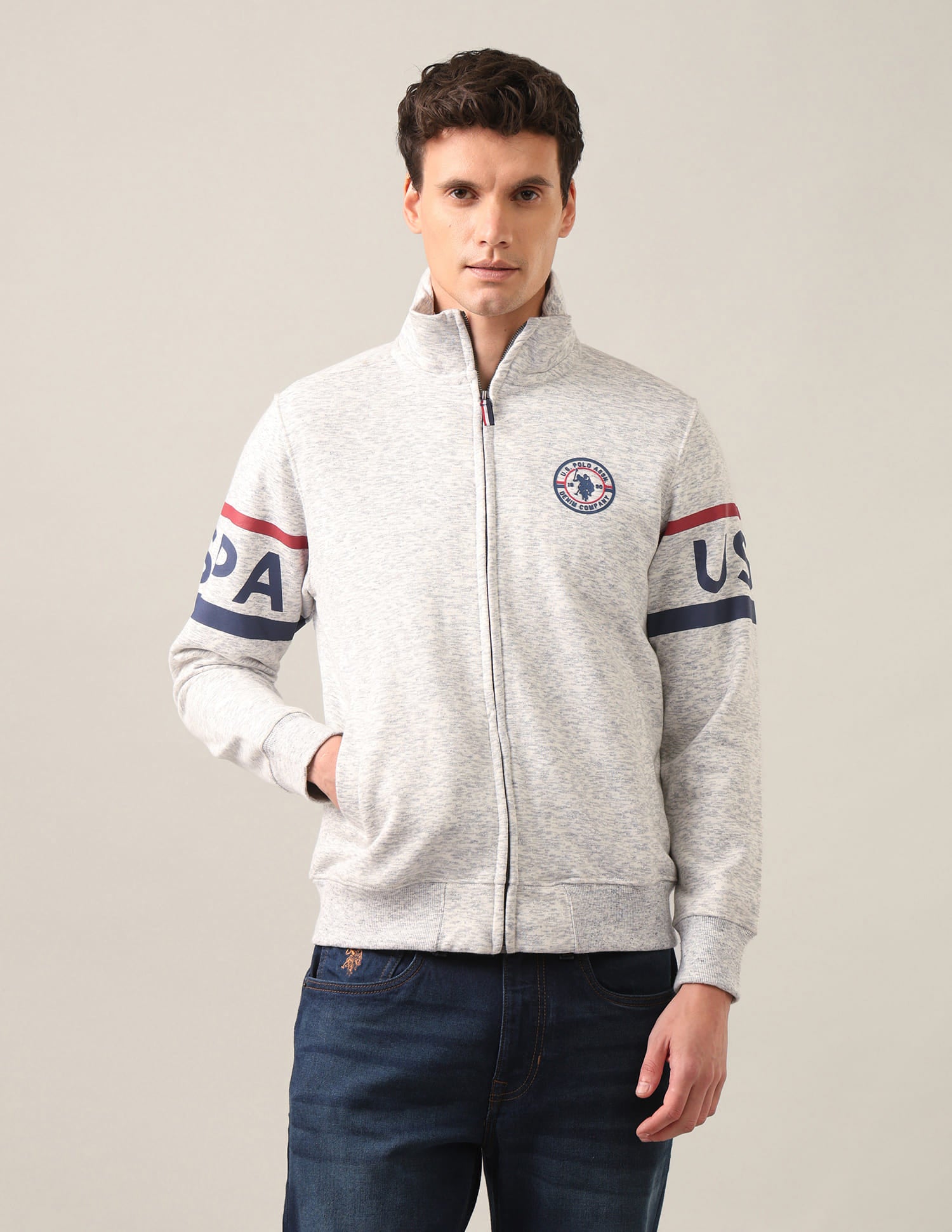 High Neck Heathered Sweatshirt Light Grey - U.S. Polo Assn. India | Large