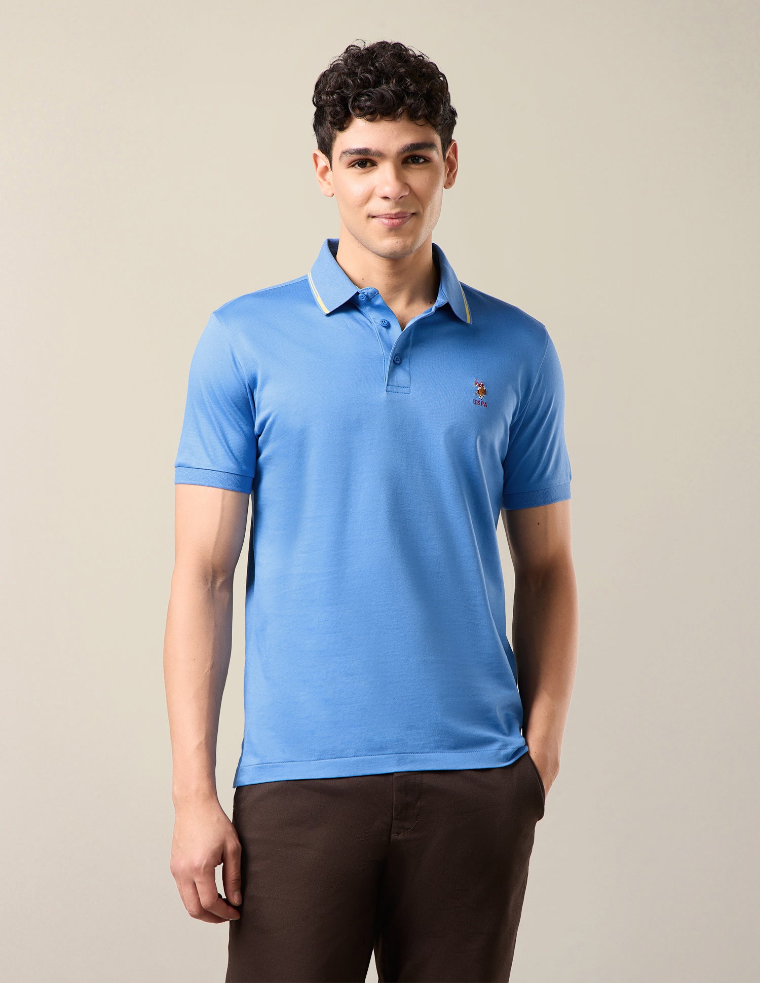 Solid Slim Fit Polo Shirt Light Blue - U.S. Polo Assn. India | Large